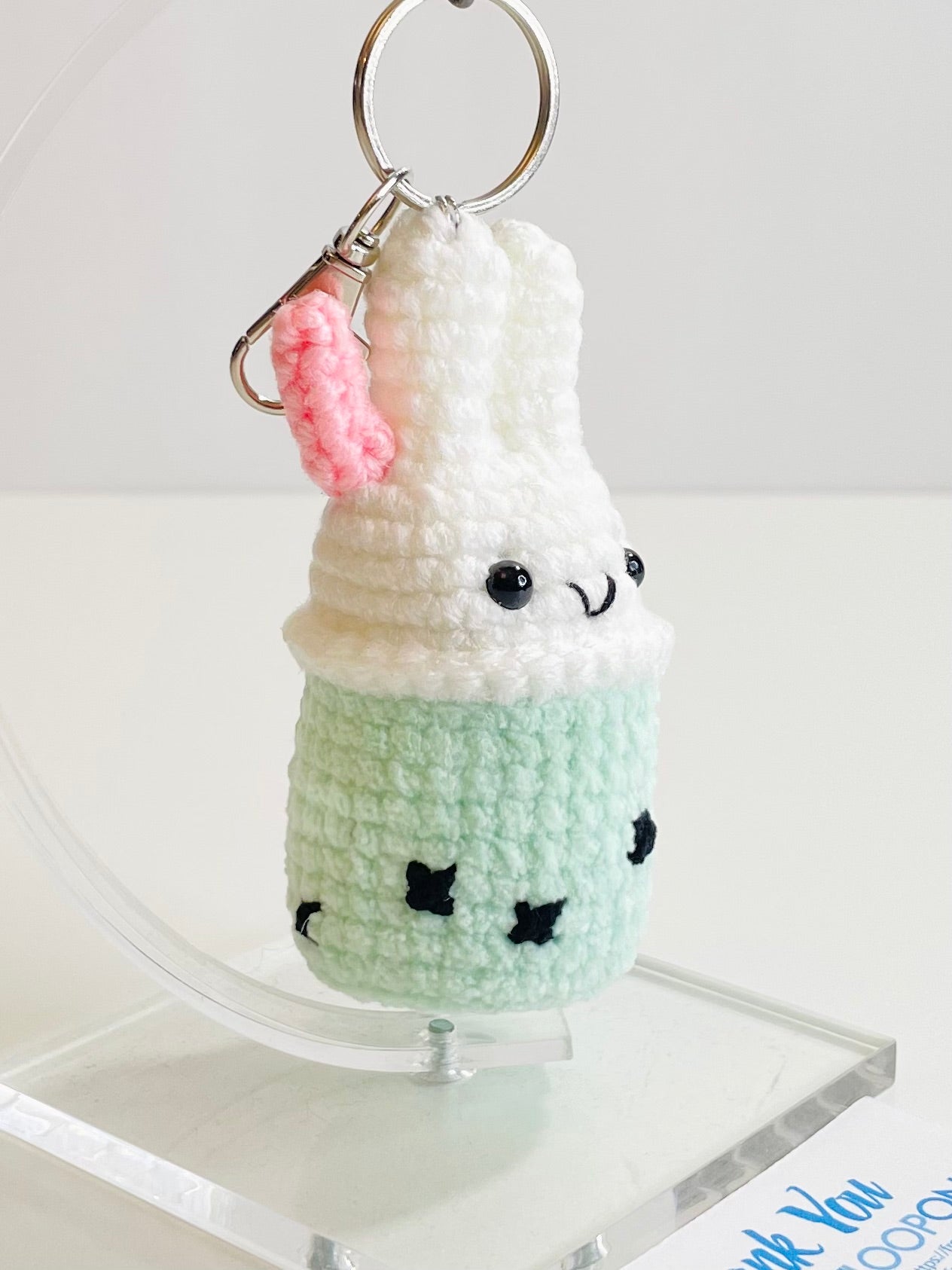 Crochet Bunny Bubble Tea Keychain, Kawaii Rabbit Boba Charm, Handmade Amigurumi Bag Accessory