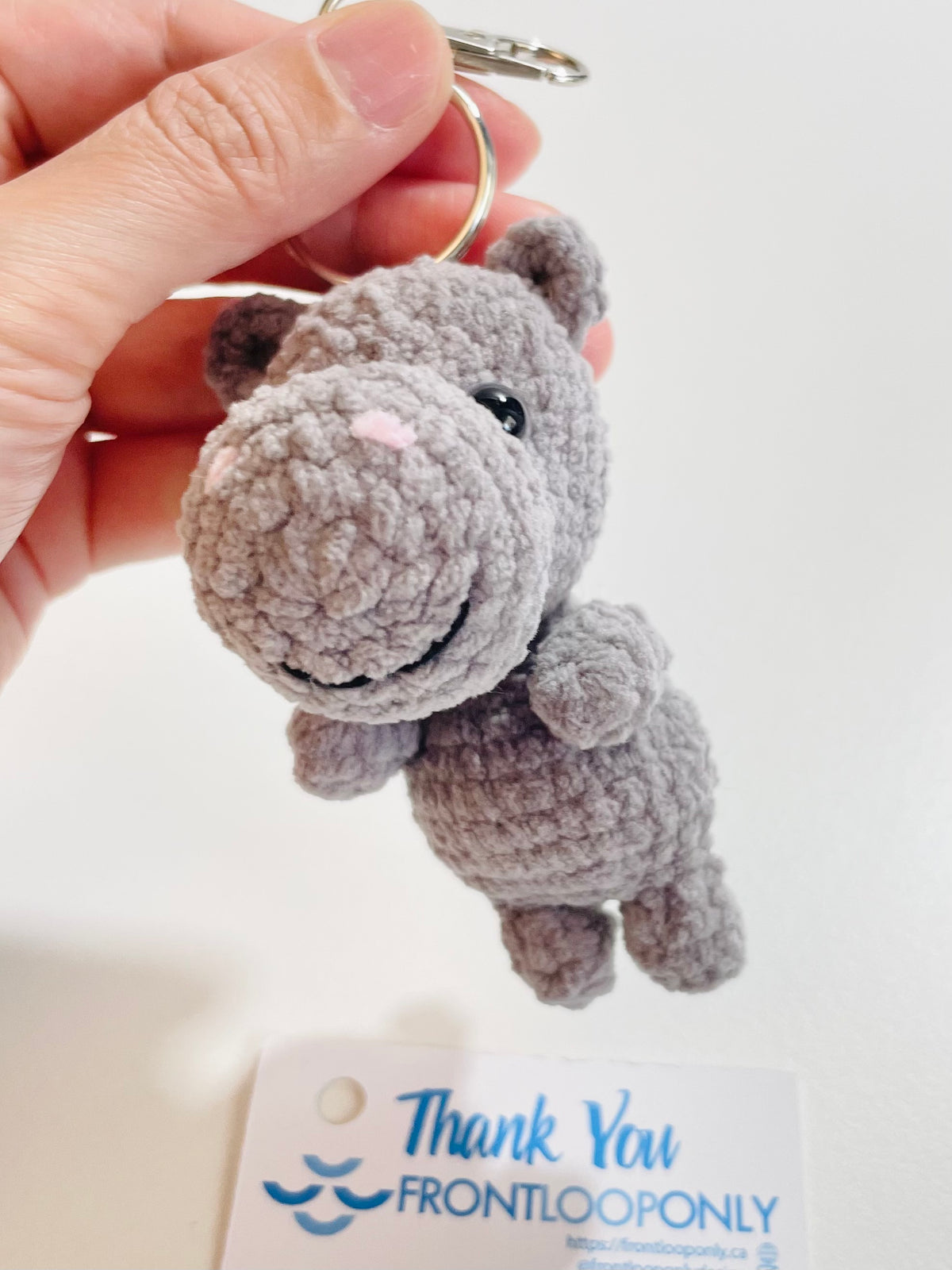 Crochet Hippo Keychain, Hippopotamus Bag Charm, Amigurumi Animal, Backpack Accessory, Handmade Encouragement Gift
