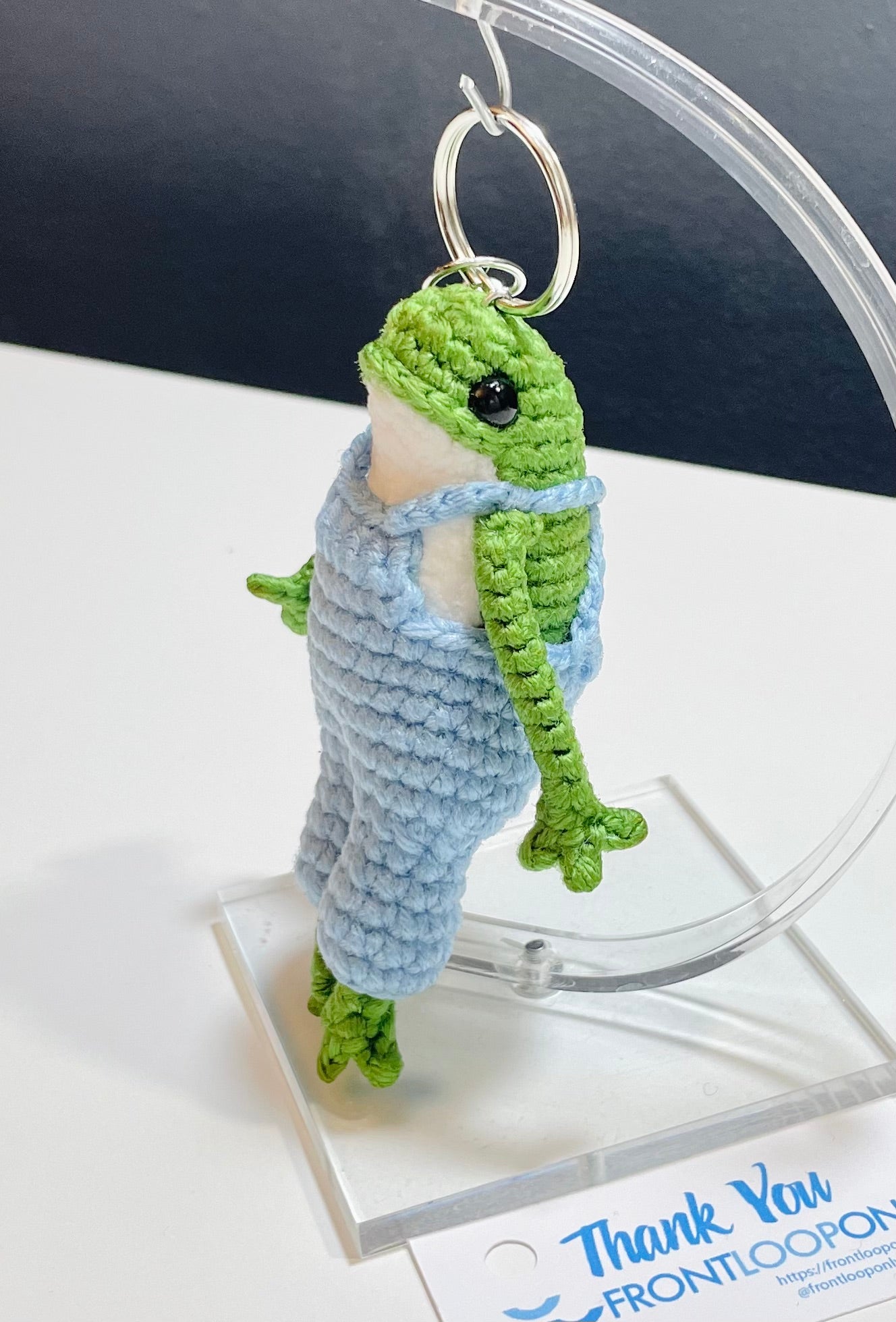 Crochet Frog Keychain – Frog in Dress or Overalls, Handmade Amigurumi Frog Bag Charm, Cute Gift