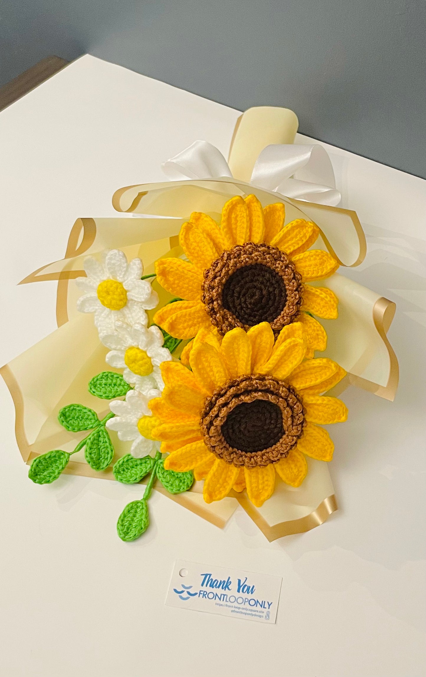 Crochet Sunflower, Daisy Flower Bouquet + Wrapping — Handmade Forever Blooms