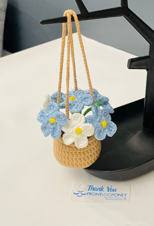 Crochet Car Hanging Flower – Rearview Mirror Car Decor – Handmade Car Accessory – Gift for Plant Lovers