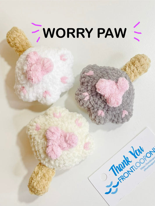 Crochet Worry Paw Plush,  Handmade Pocket Stress Relief Toy, Emotional Support Gift