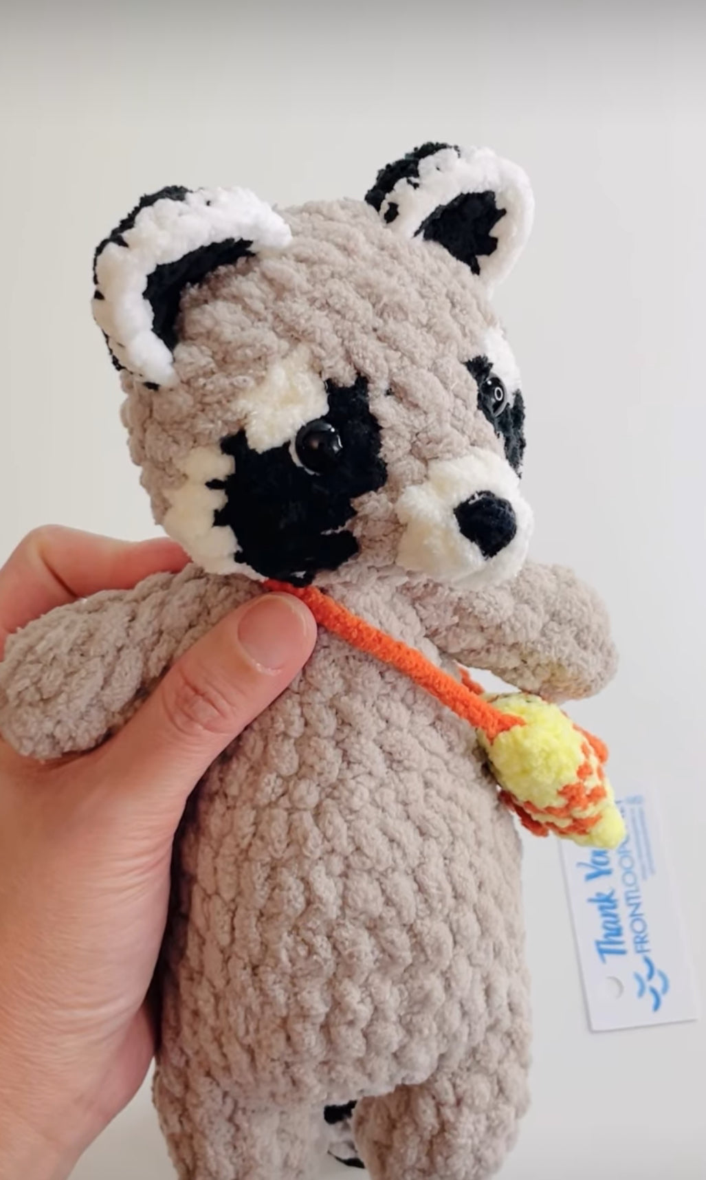 Crochet Snuggly Raccoon Plush with Fish Bag| Handmade Raccoon Amigurumi | Woodland Animal Plushie | Nursery Decor | Unique Gift for Animal Lovers