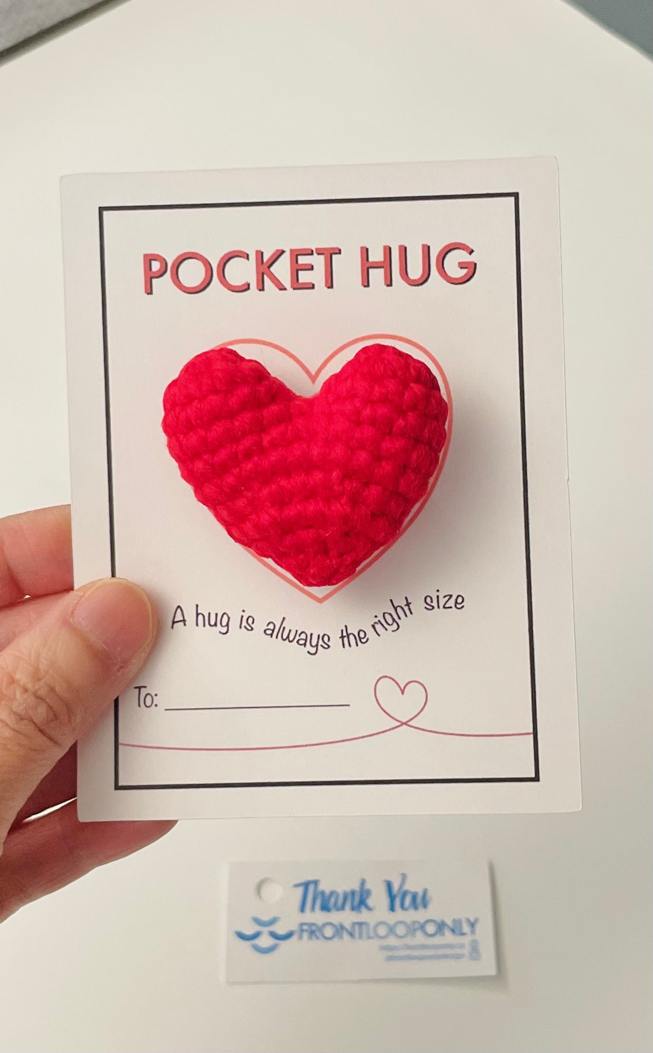 Pocket Hug Heart with Pin – Crochet Comfort Gift, Encouragement Hug, Handmade Bag Charm