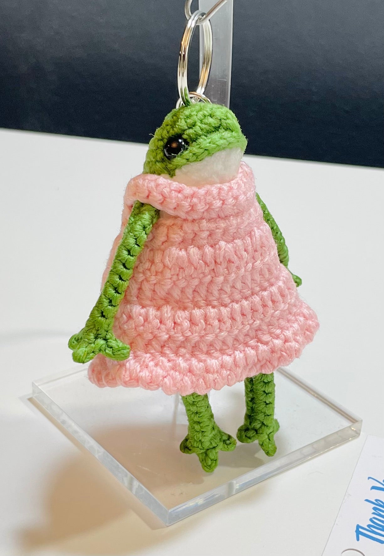 Crochet Frog Keychain – Frog in Dress or Overalls, Handmade Amigurumi Frog Bag Charm, Cute Gift