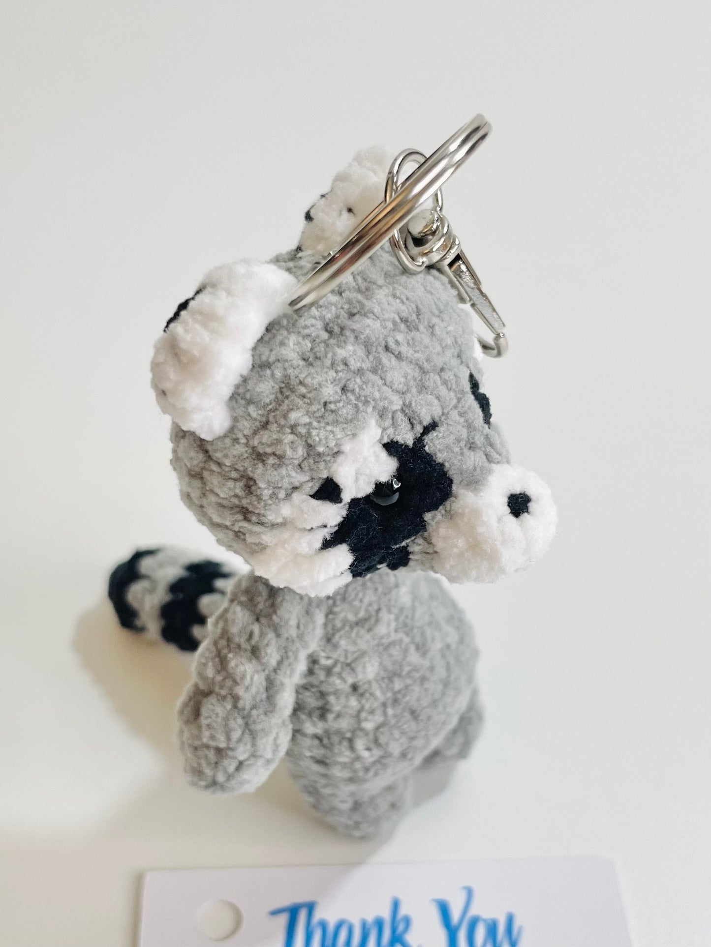Crochet Raccoon Keychain | Amigurumi Woodland Animal Bag Charm