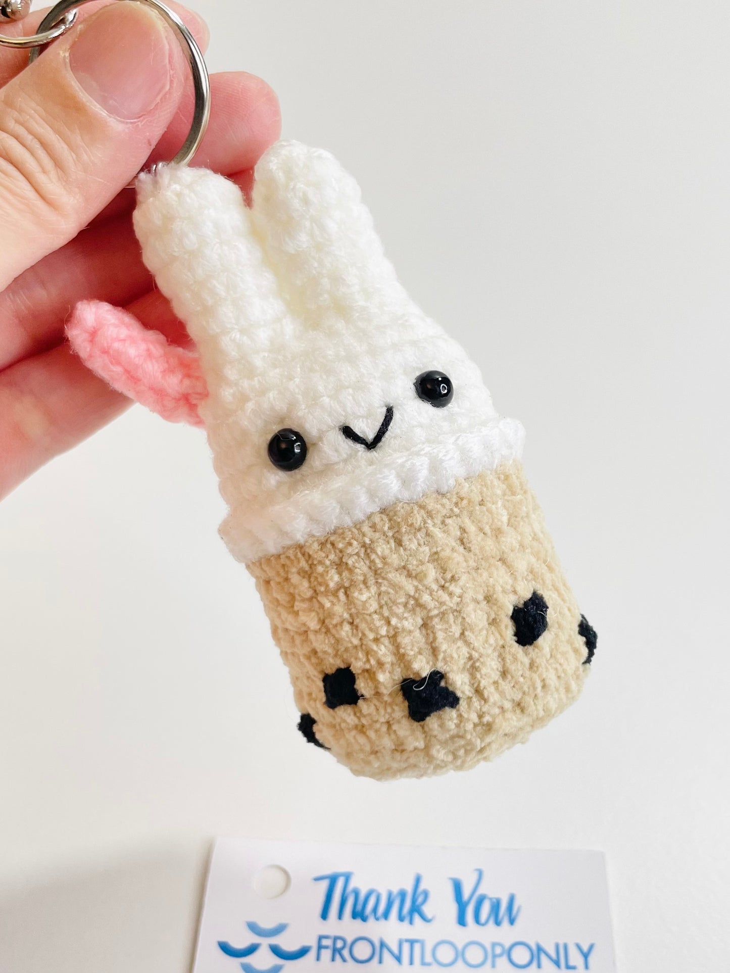 Crochet Bunny Bubble Tea Keychain, Kawaii Rabbit Boba Charm, Handmade Amigurumi Bag Accessory