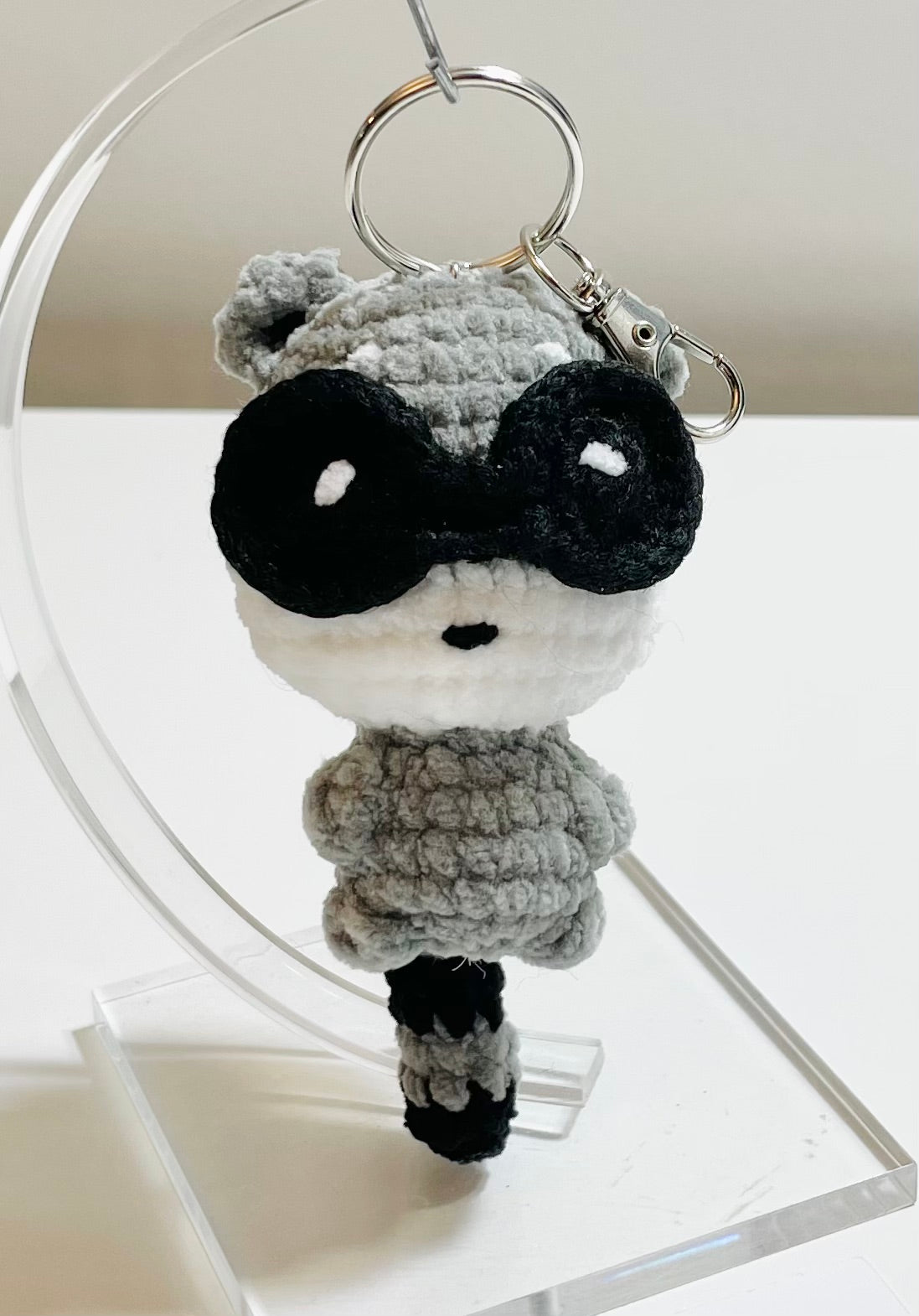 Crochet Raccoon Keychain, Amigurumi Animal Charm, Kawaii Bag Charm