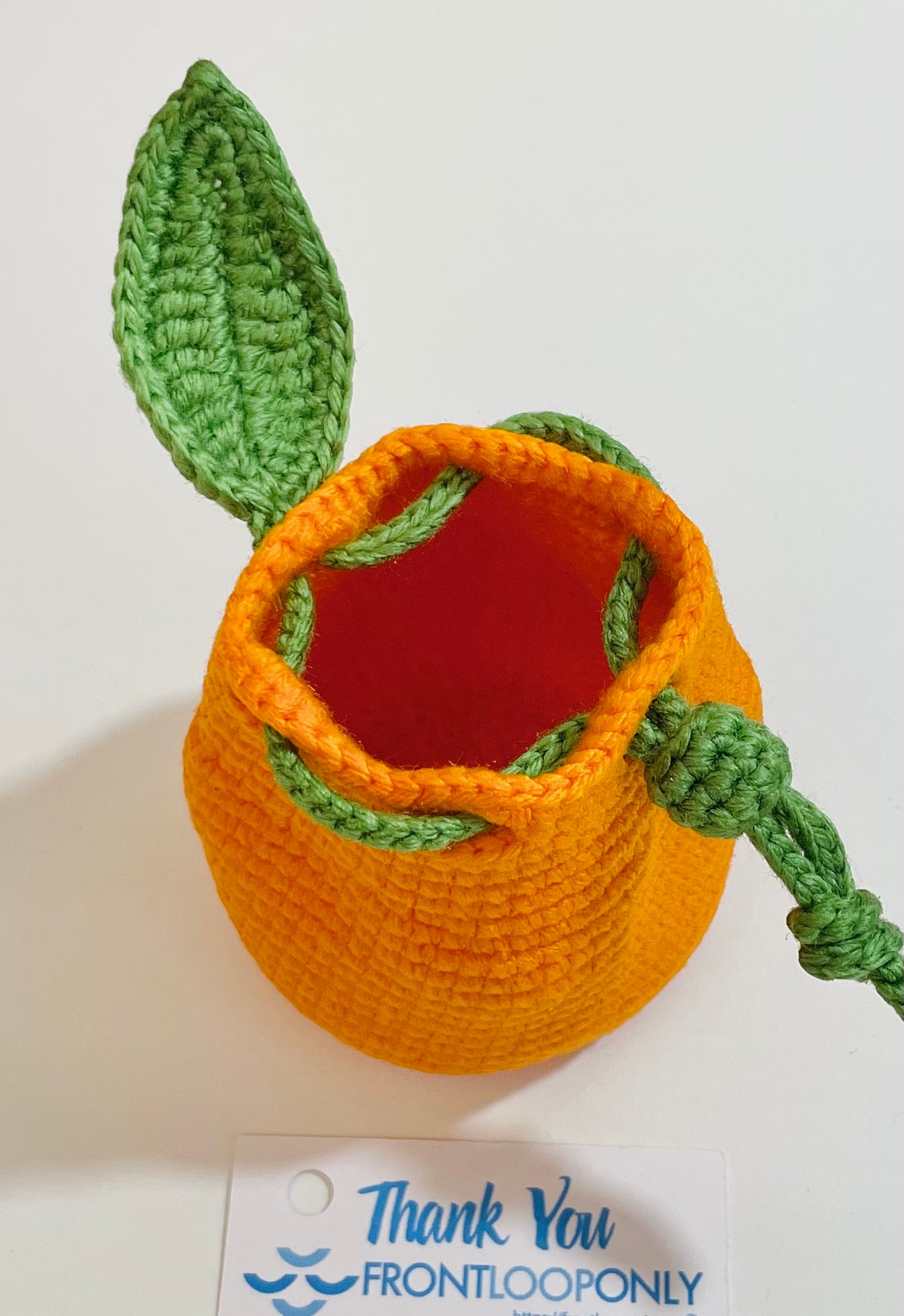 Crochet Orange Watermelon Pouch – Mini Drawstring Fruit Coin Purse, Earbud Holder