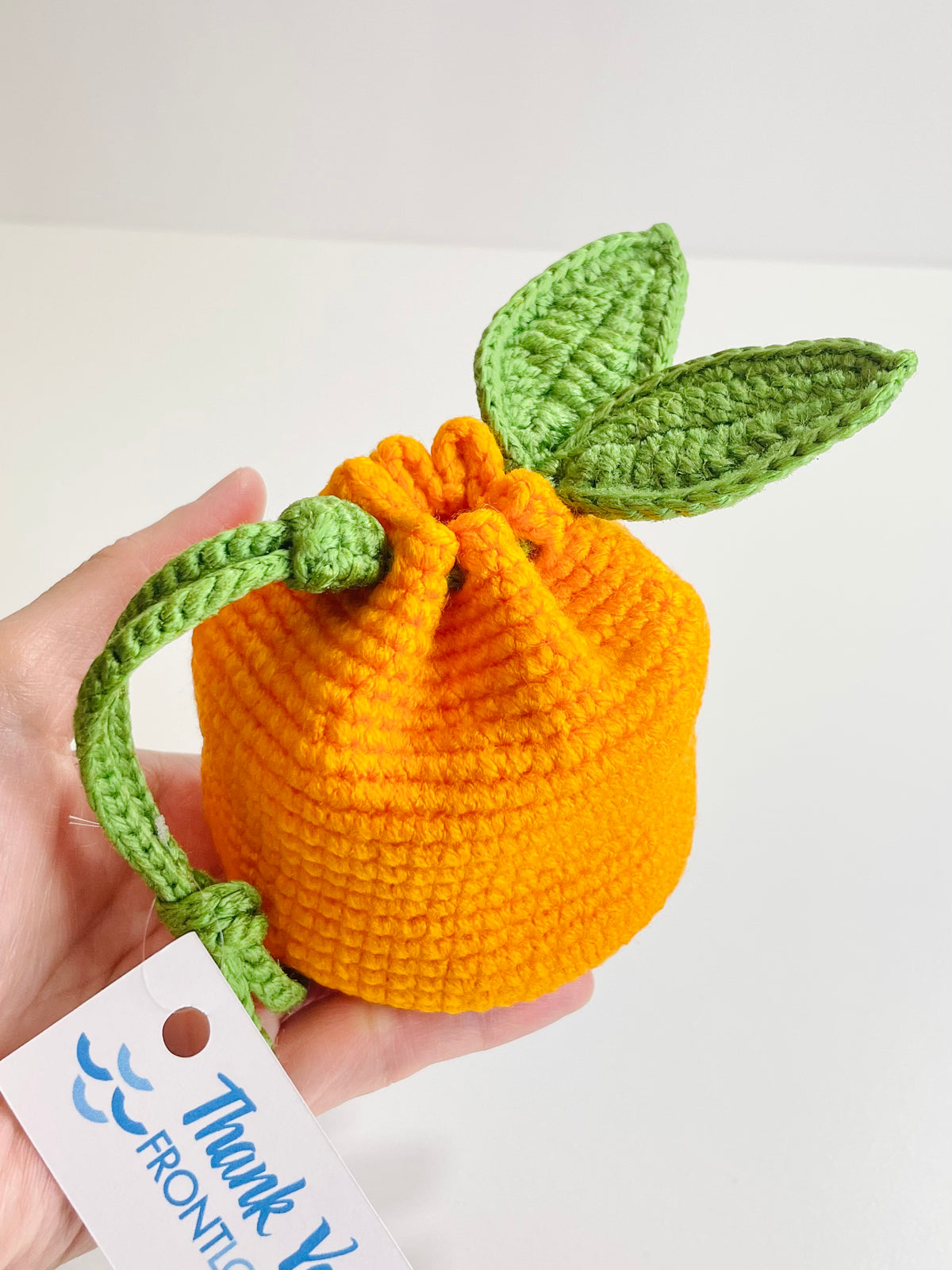 Crocheted Orange Pouch, Handmade Citrus Coin Purse, AirPods Holder, Kawaii Bag