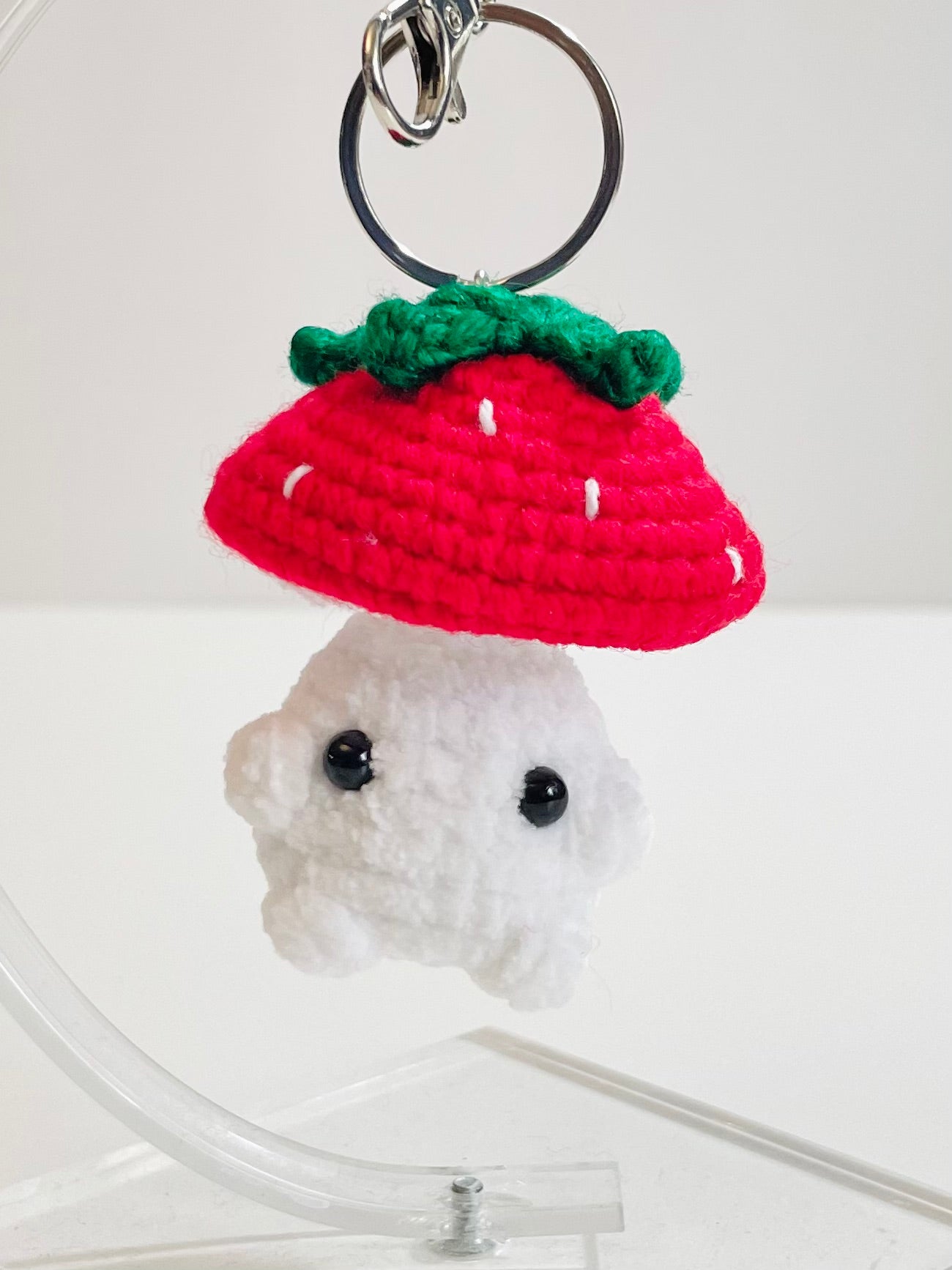 Crochet Baby Mushroom Keychain, Handmade Kawaii Amigurumi Frog, Duck, Bunny Strawberry Bag Charm