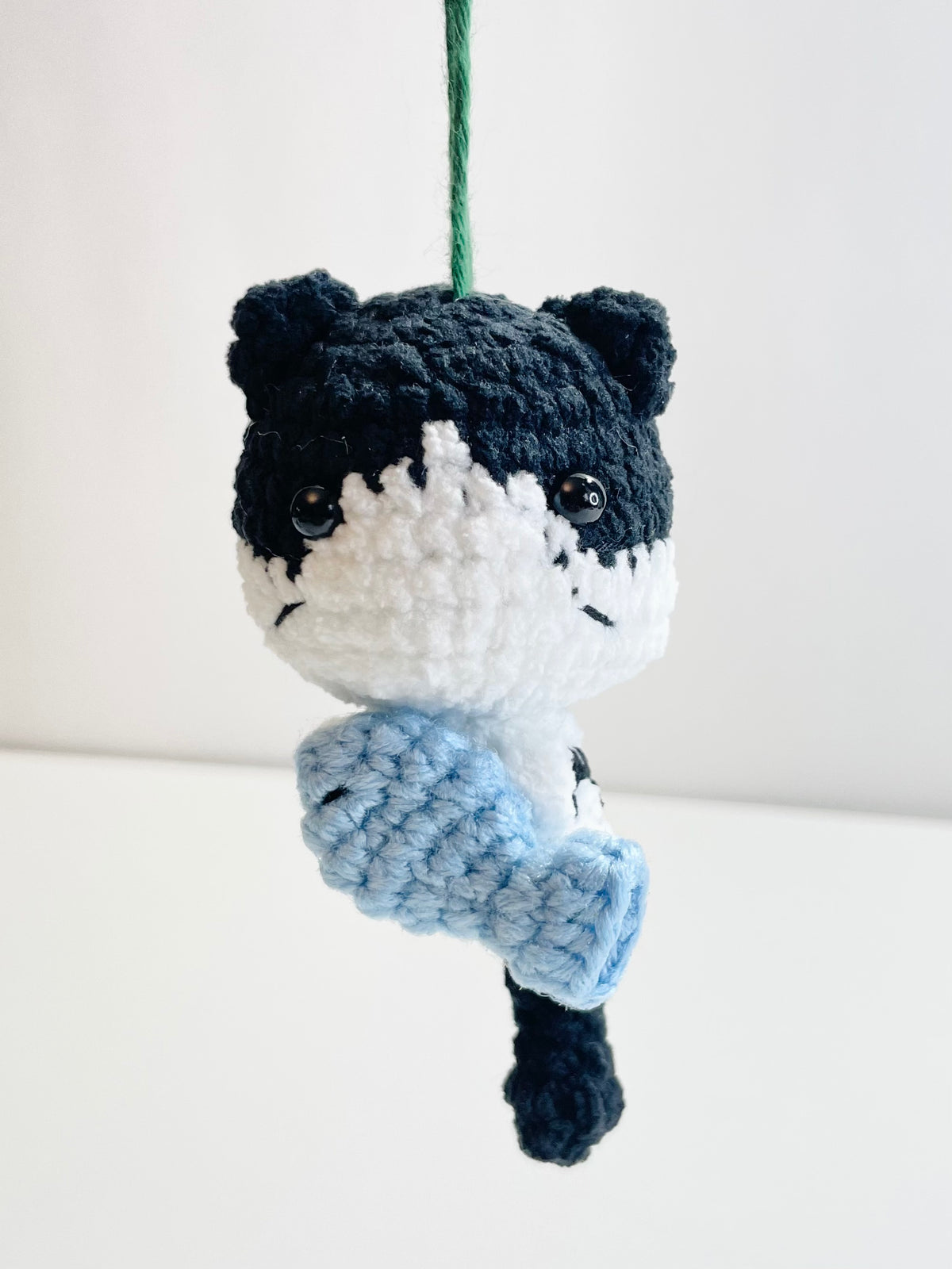 Handmade Crochet Cat Ornament with Fish, Christmas Tree Decoration, Kitten Lover Gift, Stocking Stuffer