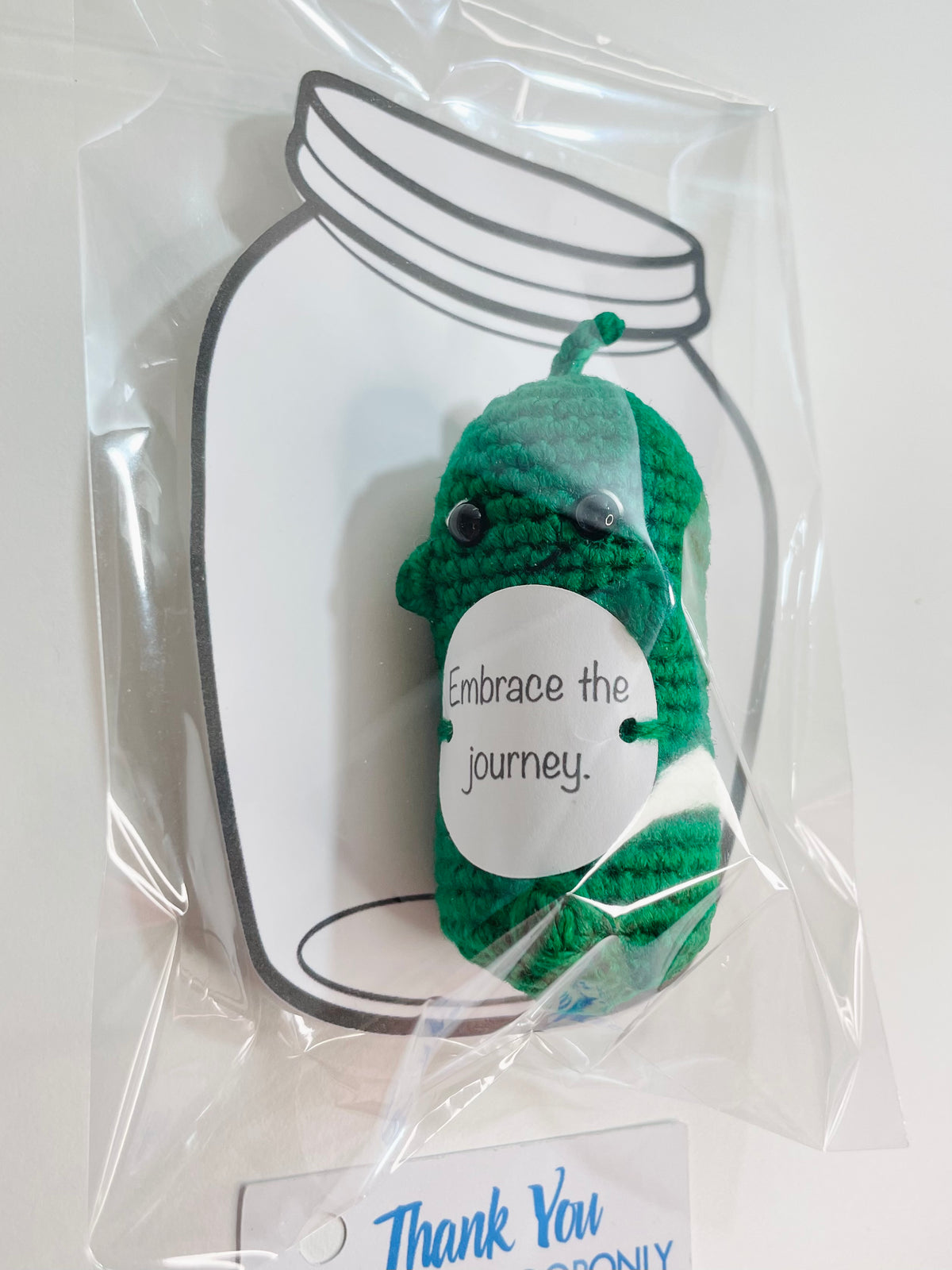 Crocheted Positive Pickle – Amigurumi Emotional Support Desk Buddy with Inspirational Card