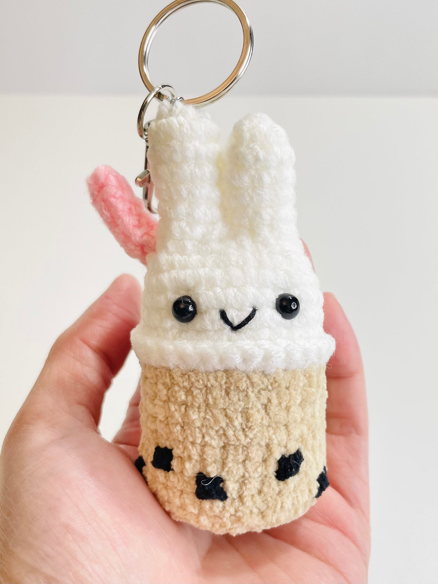 Crochet Bunny Bubble Tea Keychain, Kawaii Rabbit Boba Charm, Handmade Amigurumi Bag Accessory