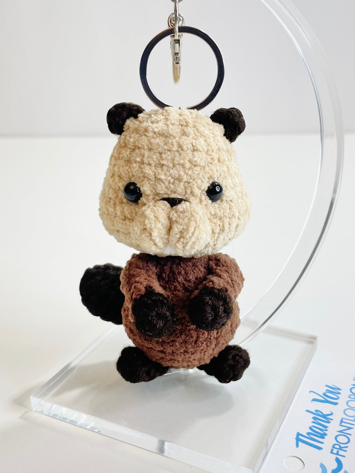 Handmade Crochet Beaver Keychain, Amigurumi Woodland Animal Bag Charm