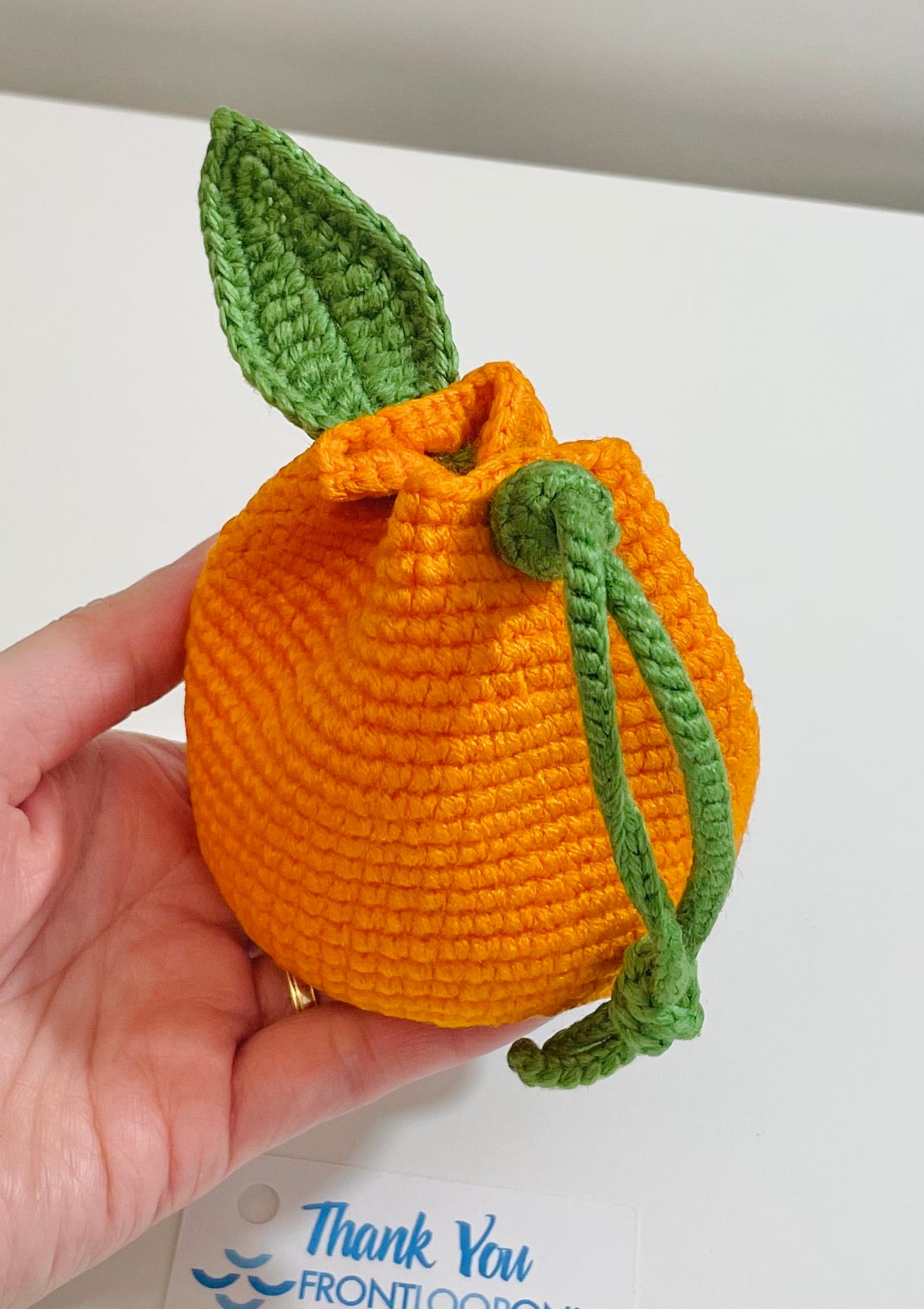 Crochet Orange Watermelon Pouch – Mini Drawstring Fruit Coin Purse, Earbud Holder