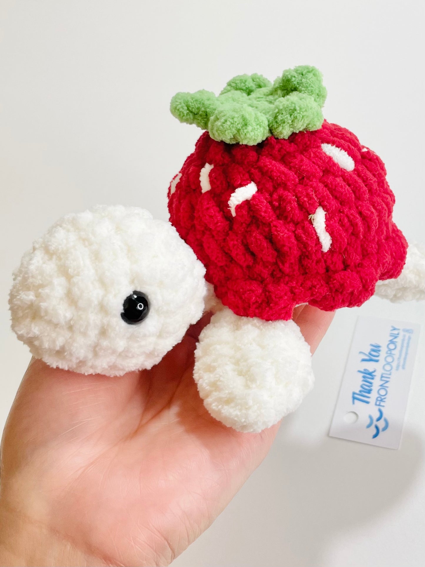 Crochet Strawberry Turtle Plush, Handmade Amigurumi Turtle, Kawaii Plushie, Stuffed Animal
