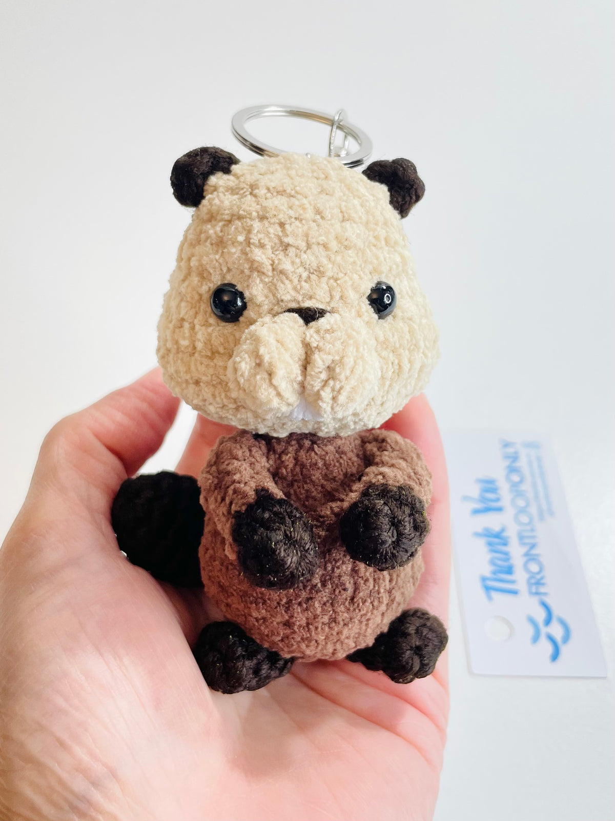 Handmade Crochet Beaver Keychain, Amigurumi Woodland Animal Bag Charm