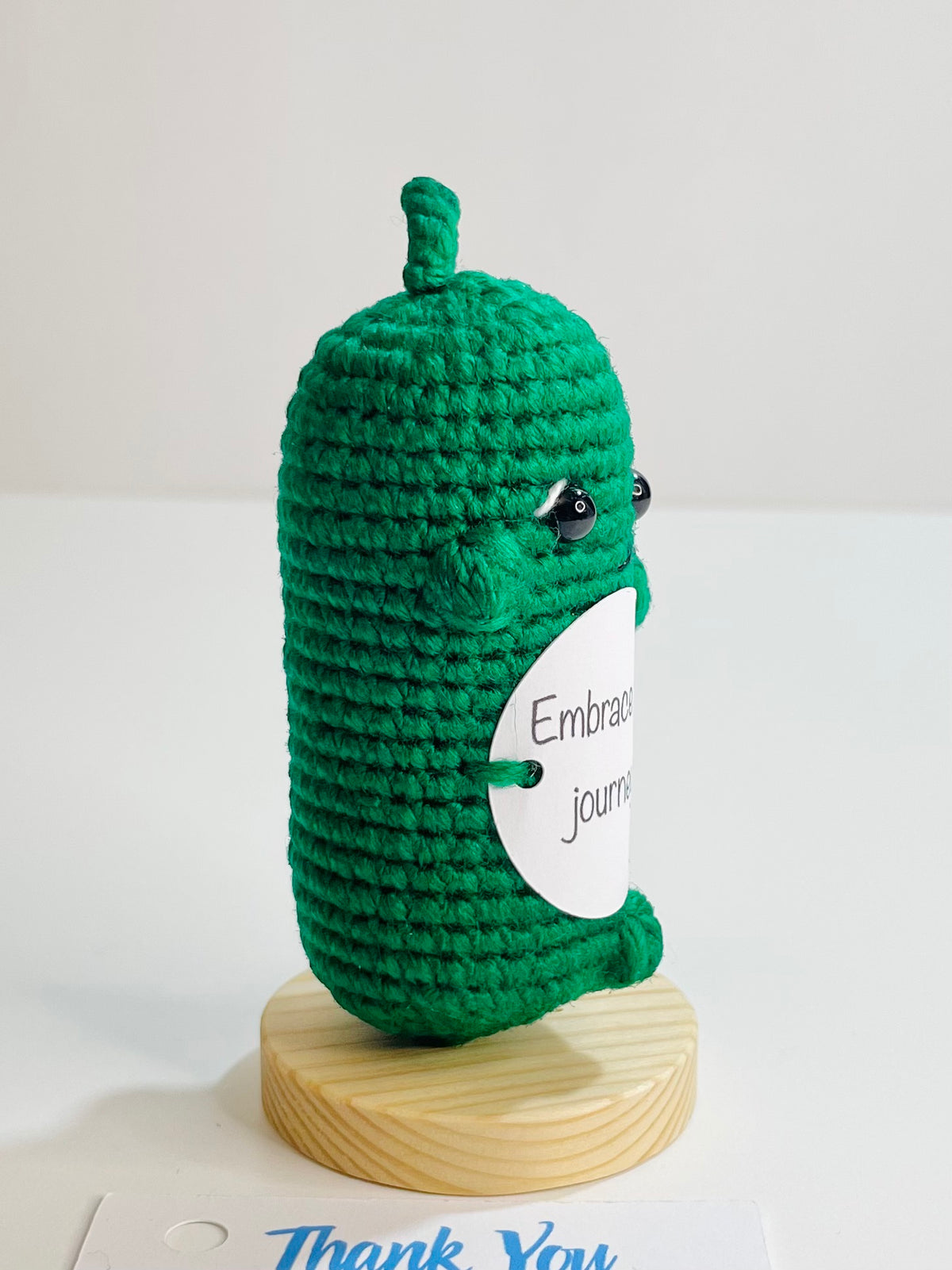 Crocheted Positive Pickle – Amigurumi Emotional Support Desk Buddy with Inspirational Card