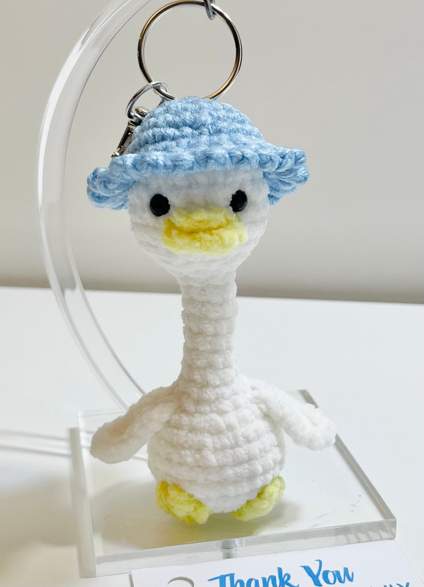 Crochet Mother Duck Keychain with Bandana or Hat | Handmade Amigurumi Duck Bag Charm | Animal Keychain Gift