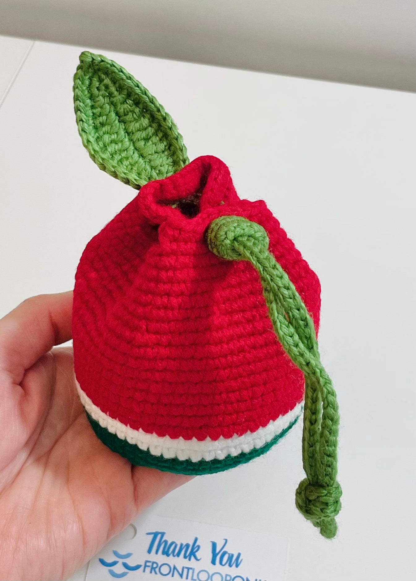 Crochet Orange Watermelon Pouch – Mini Drawstring Fruit Coin Purse, Earbud Holder