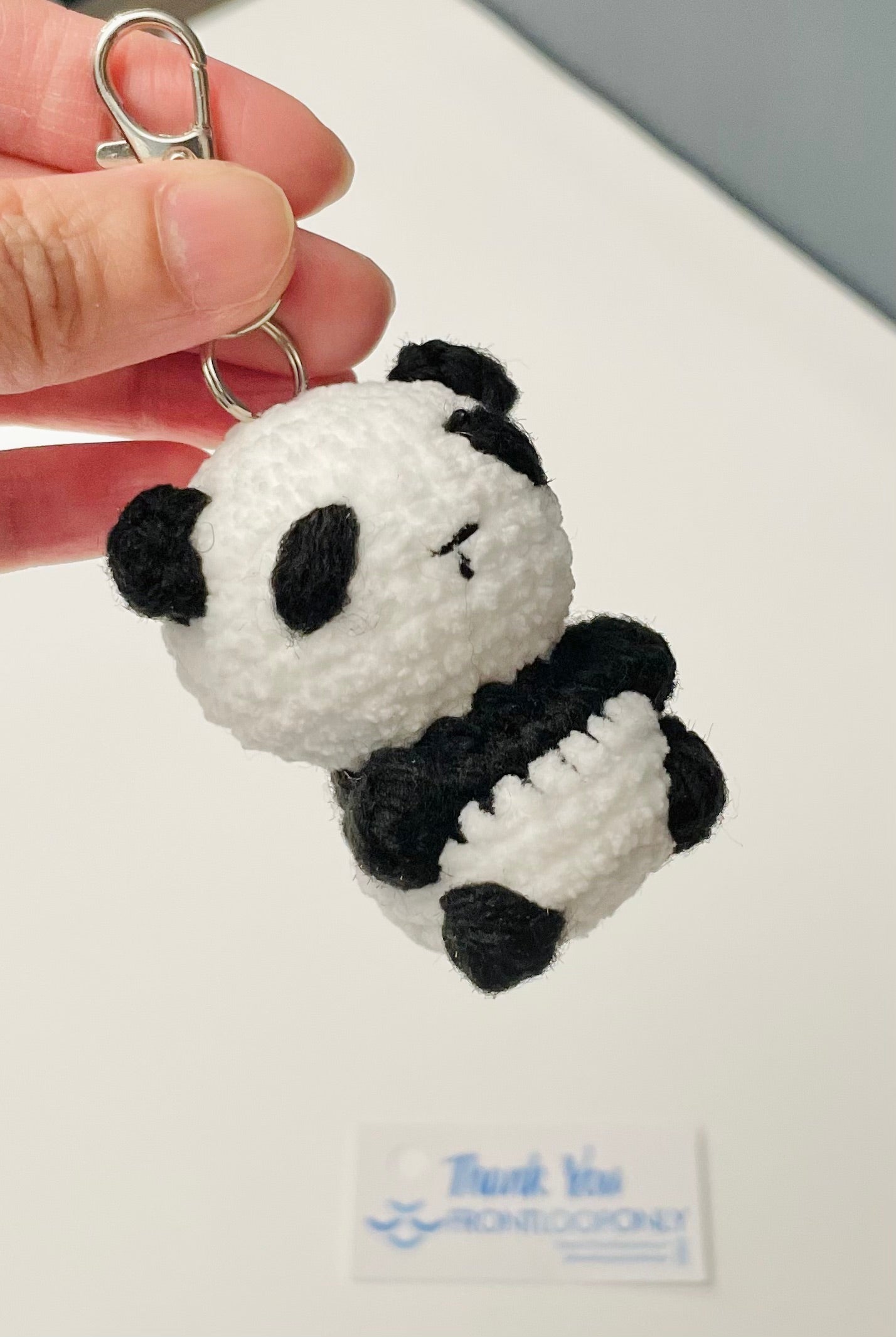 Crochet Panda Keychain - Amigurumi Panda Charm, Mini Animal Keyring
