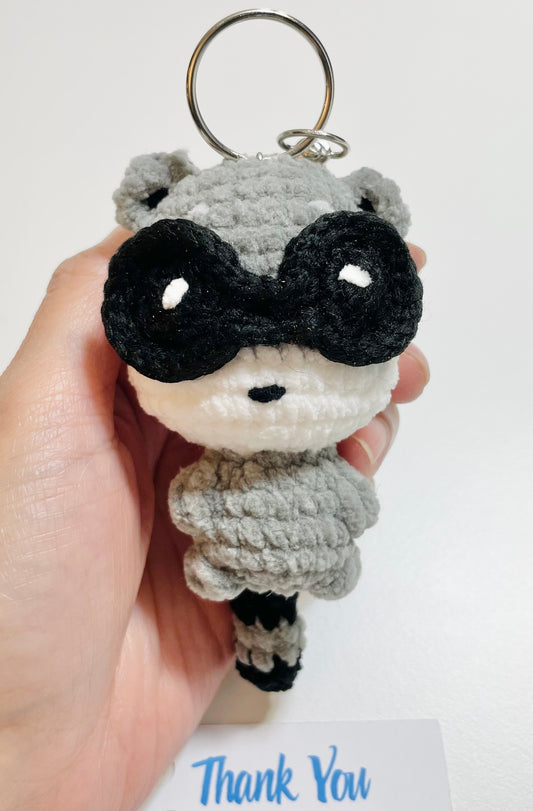Crochet Raccoon Keychain, Amigurumi Animal Charm, Kawaii Bag Charm