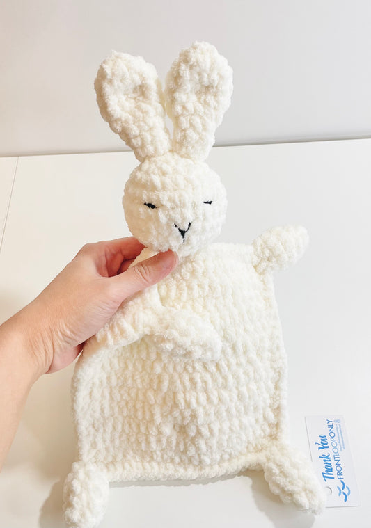 Crochet Bunny Snuggly Plush, Handmade Baby Lovey Blanket, Soft Amigurumi Rabbit Security Toy, Newborn Gift