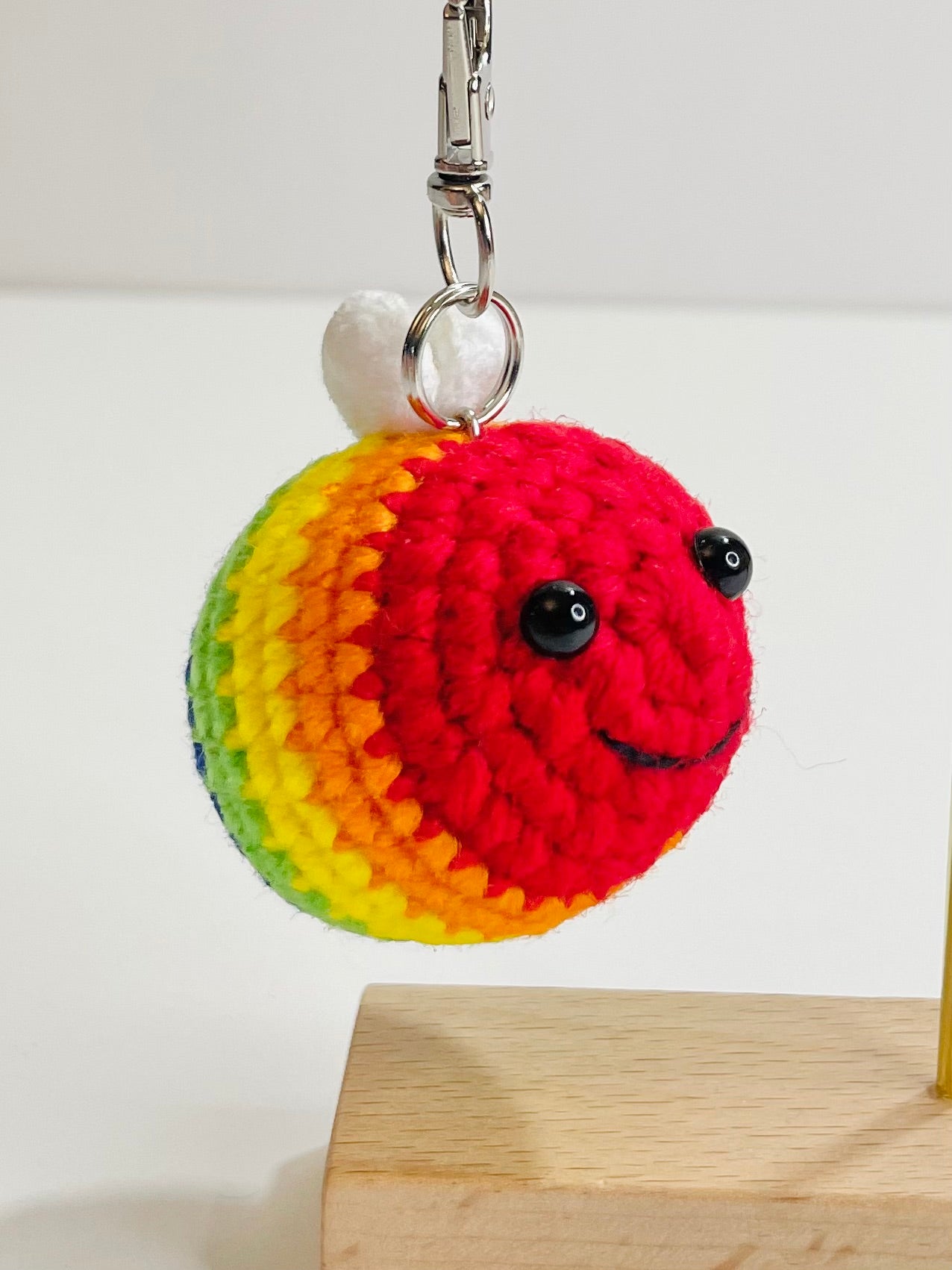 Crochet Rainbow Bee Keychain, Bag Charm, Kawaii Amigurumi, Backpack Accessory Gift