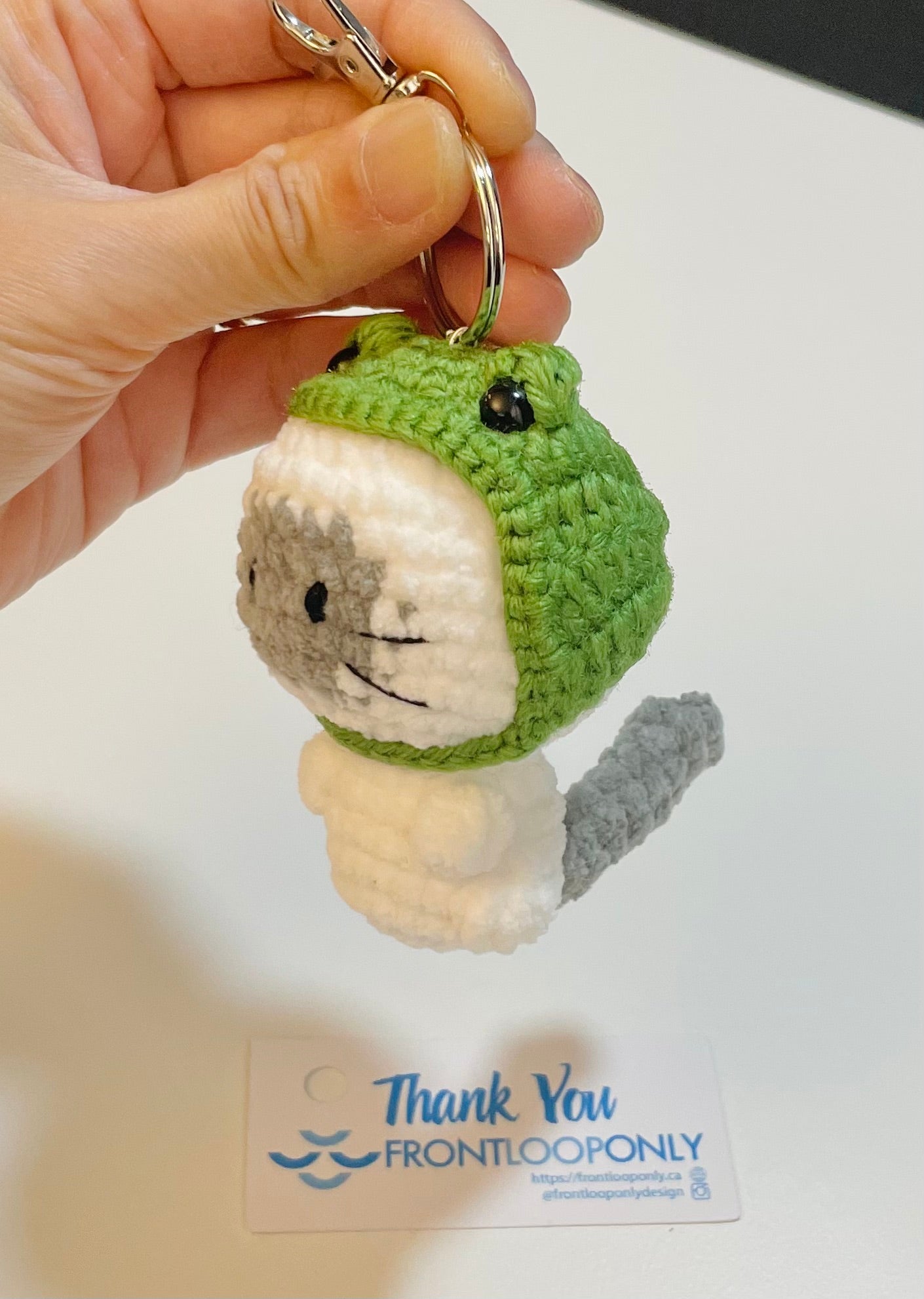 Crochet Cat Frog Hat Keychain – Amigurumi Kitty Plush Bag Charm