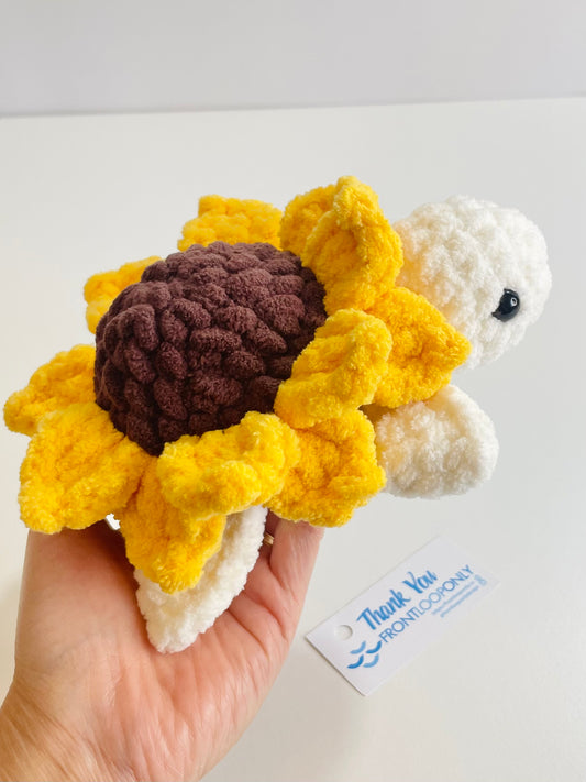 Crochet Sunflower Turtle Plush, Handmade Amigurumi Turtle, Kawaii Plushie, Cottagecore Decor Gift