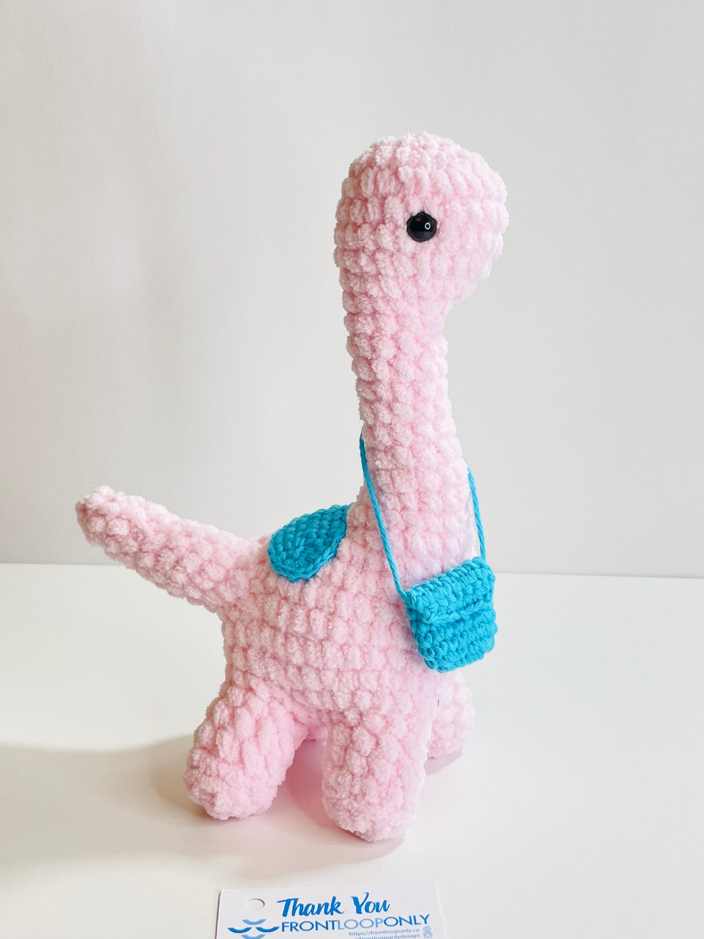 Crochet Brontosaurus Plush with Removable Bag, Kawaii Amigurumi Dinosaur, Nursery Decor