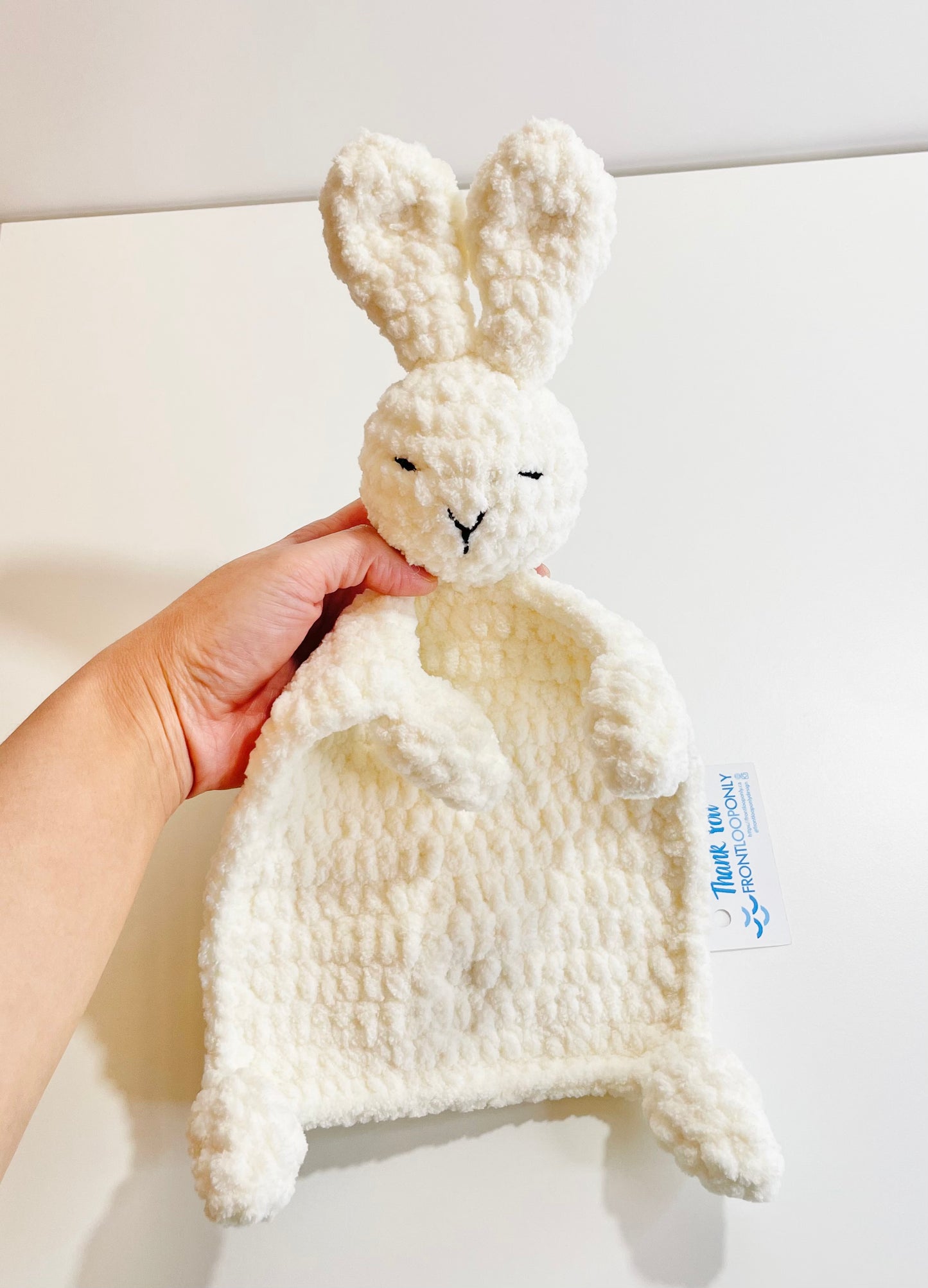 Crochet Bunny Snuggly Plush, Handmade Baby Lovey Blanket, Soft Amigurumi Rabbit Security Toy, Newborn Gift