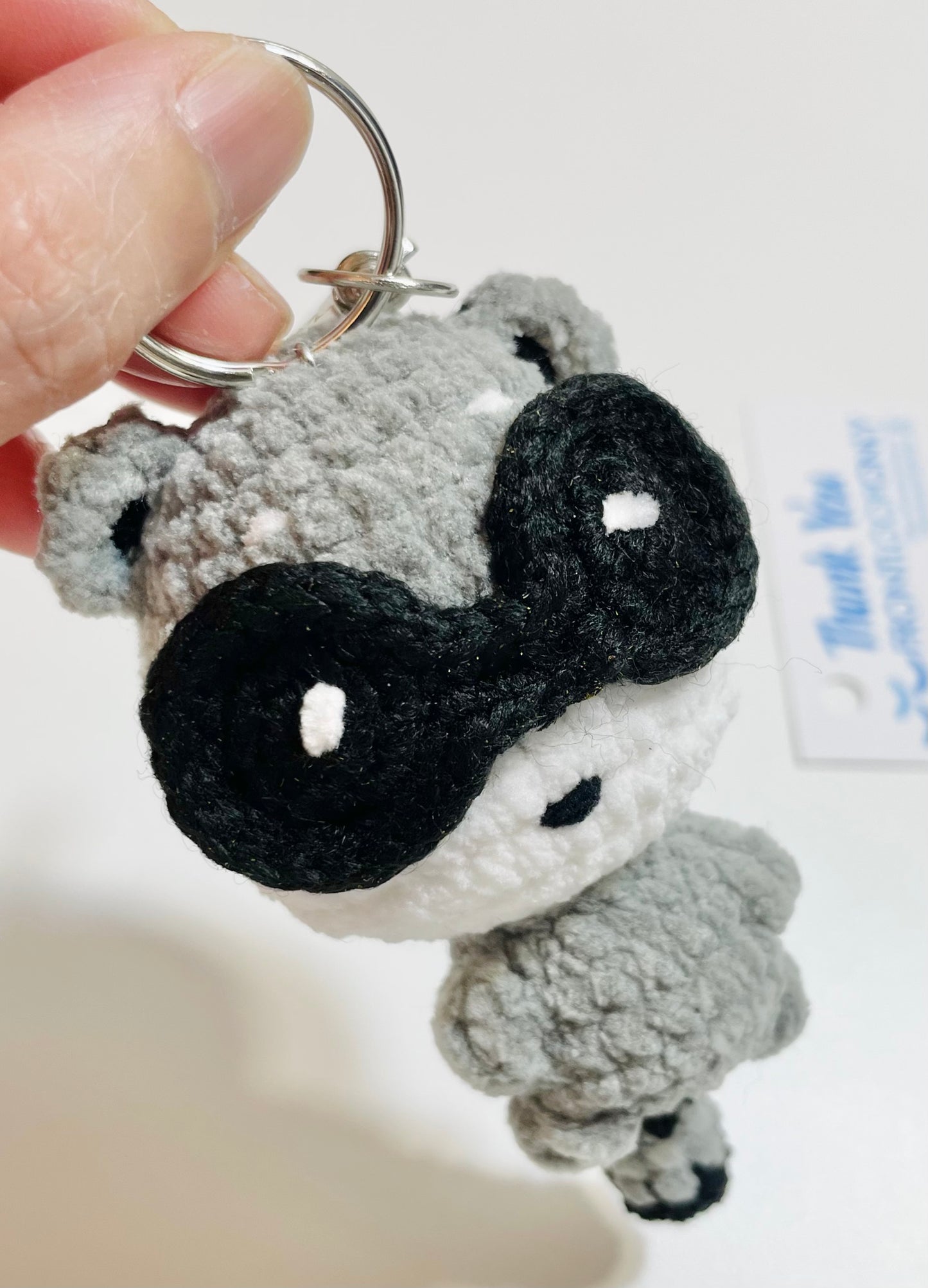 Crochet Raccoon Keychain, Amigurumi Animal Charm, Kawaii Bag Charm
