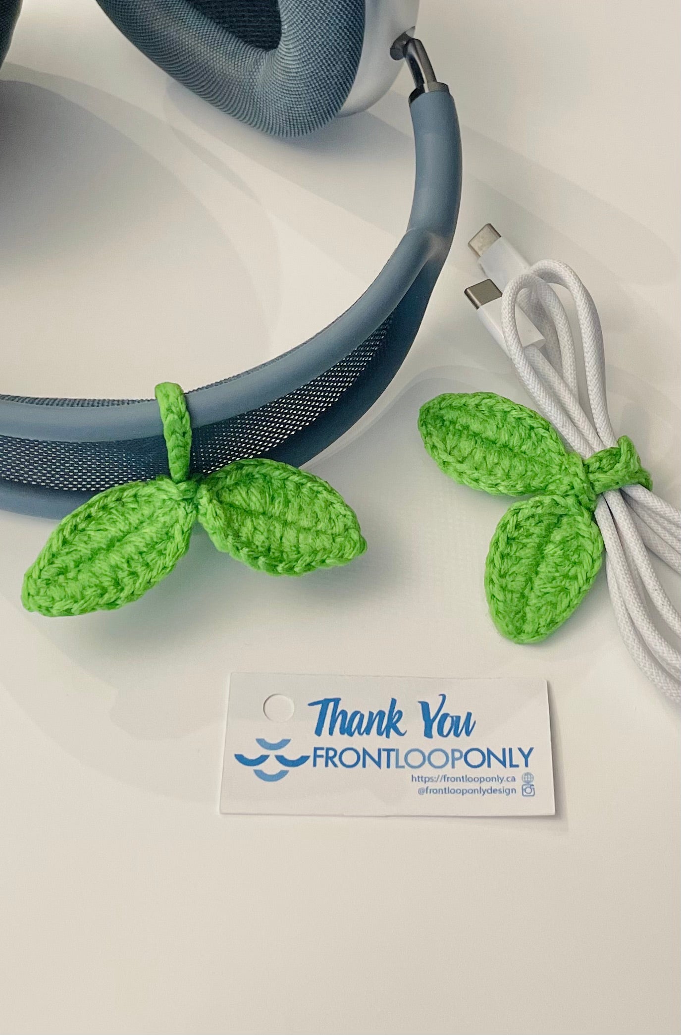 Crochet Leaf Sprout - Headphone Sprout for AirPods Max, Bookmark & Wire Wrap