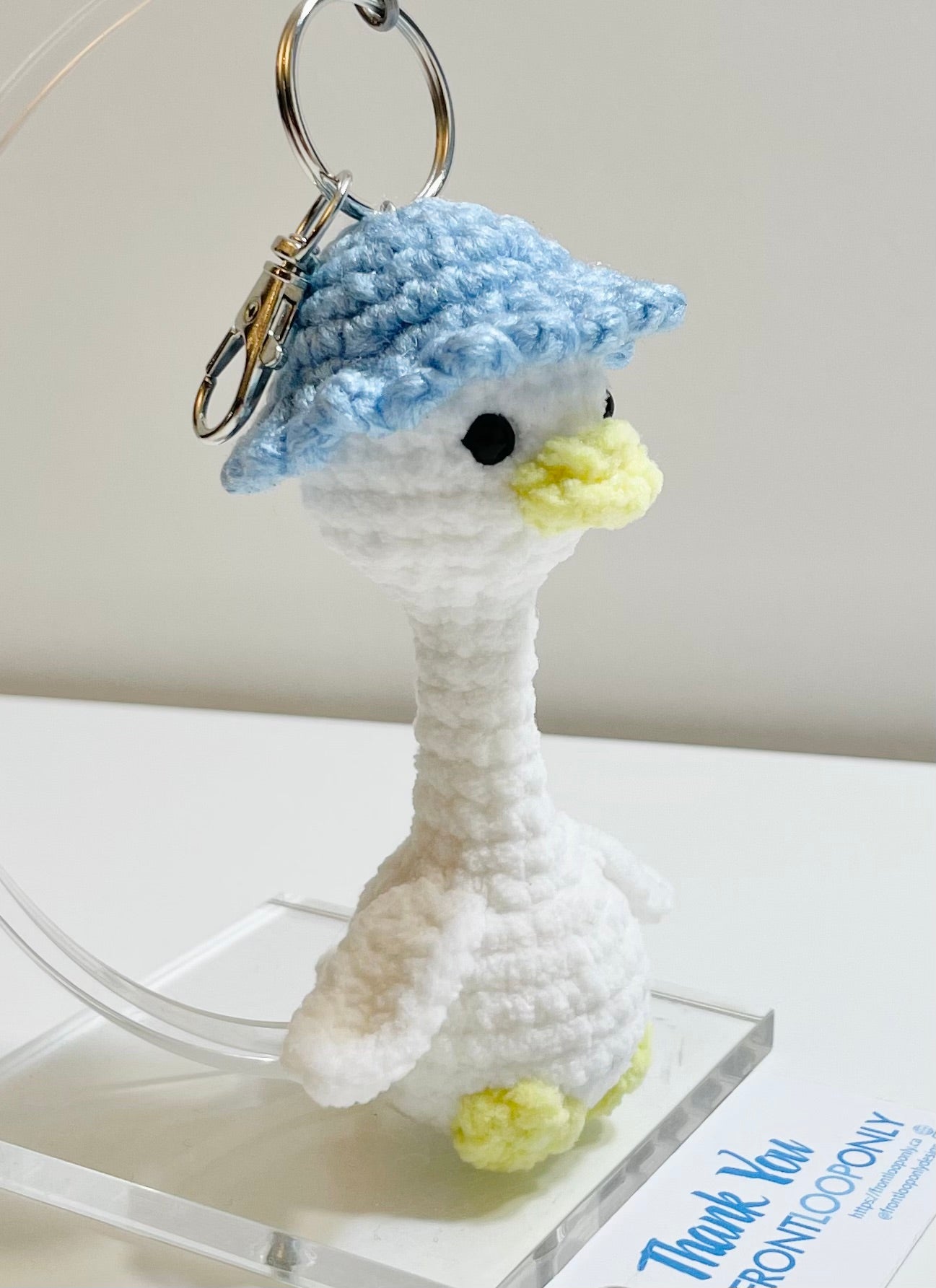 Crochet Mother Duck Keychain with Bandana or Hat | Handmade Amigurumi Duck Bag Charm | Animal Keychain Gift