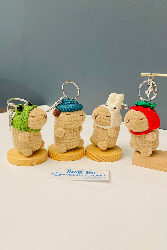 Capybara Keychain: Handmade Crochet Chill Animal with Hat