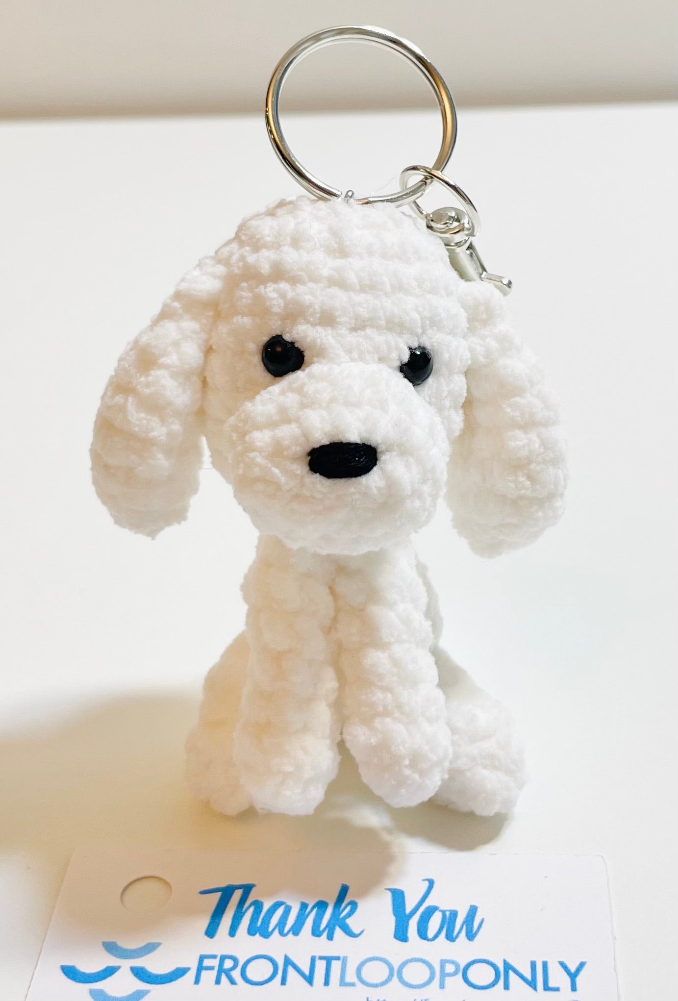 Crochet Poodle Keychain, Handmade Amigurumi Dog Keychain, Cute White Poodle Plush Bag Charm Gift