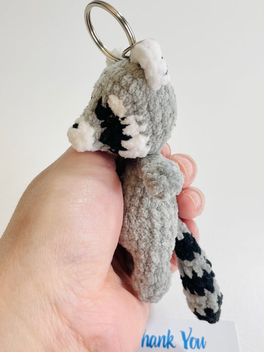 Crochet Raccoon Keychain | Amigurumi Woodland Animal Bag Charm