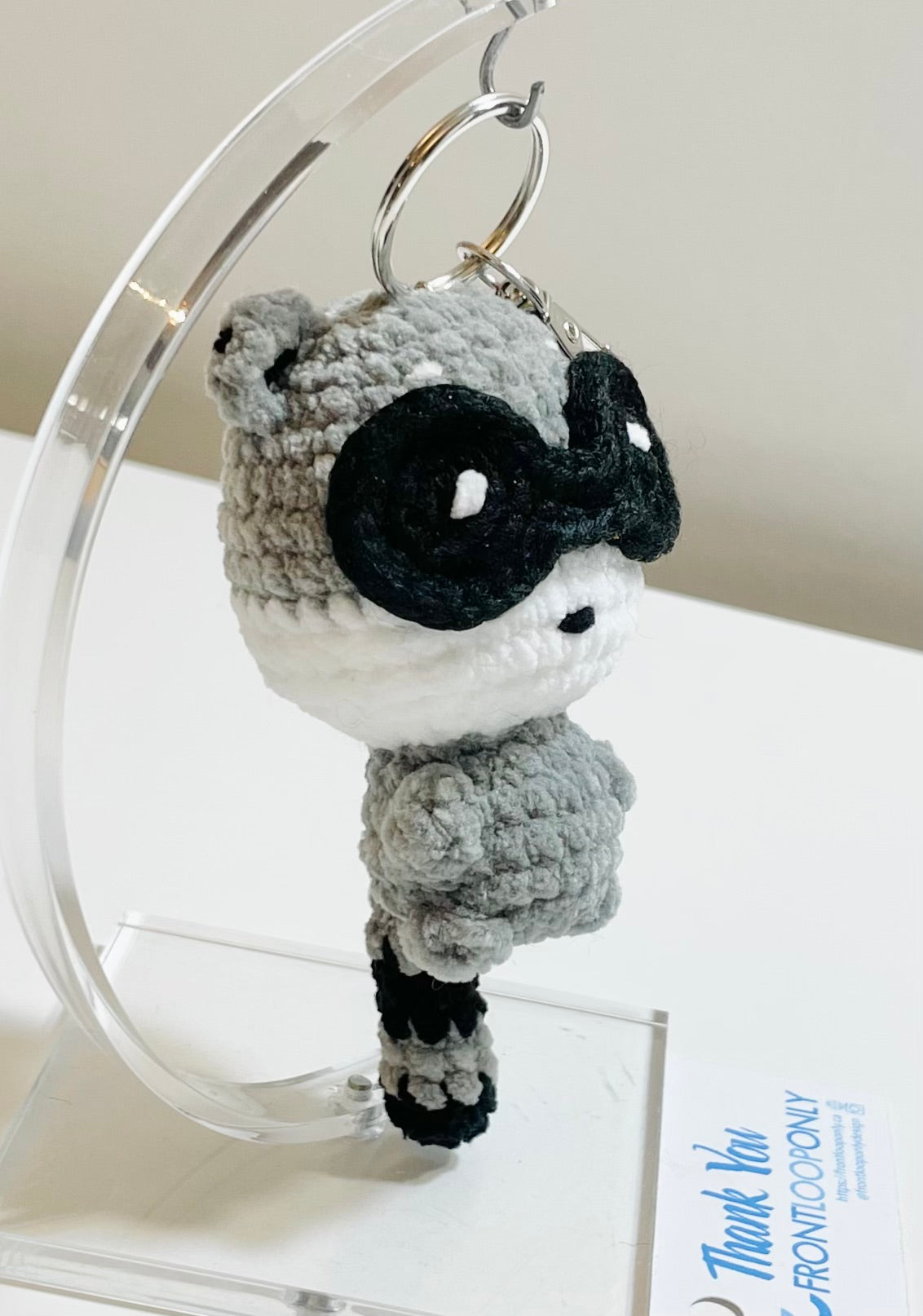 Crochet Raccoon Keychain, Amigurumi Animal Charm, Kawaii Bag Charm