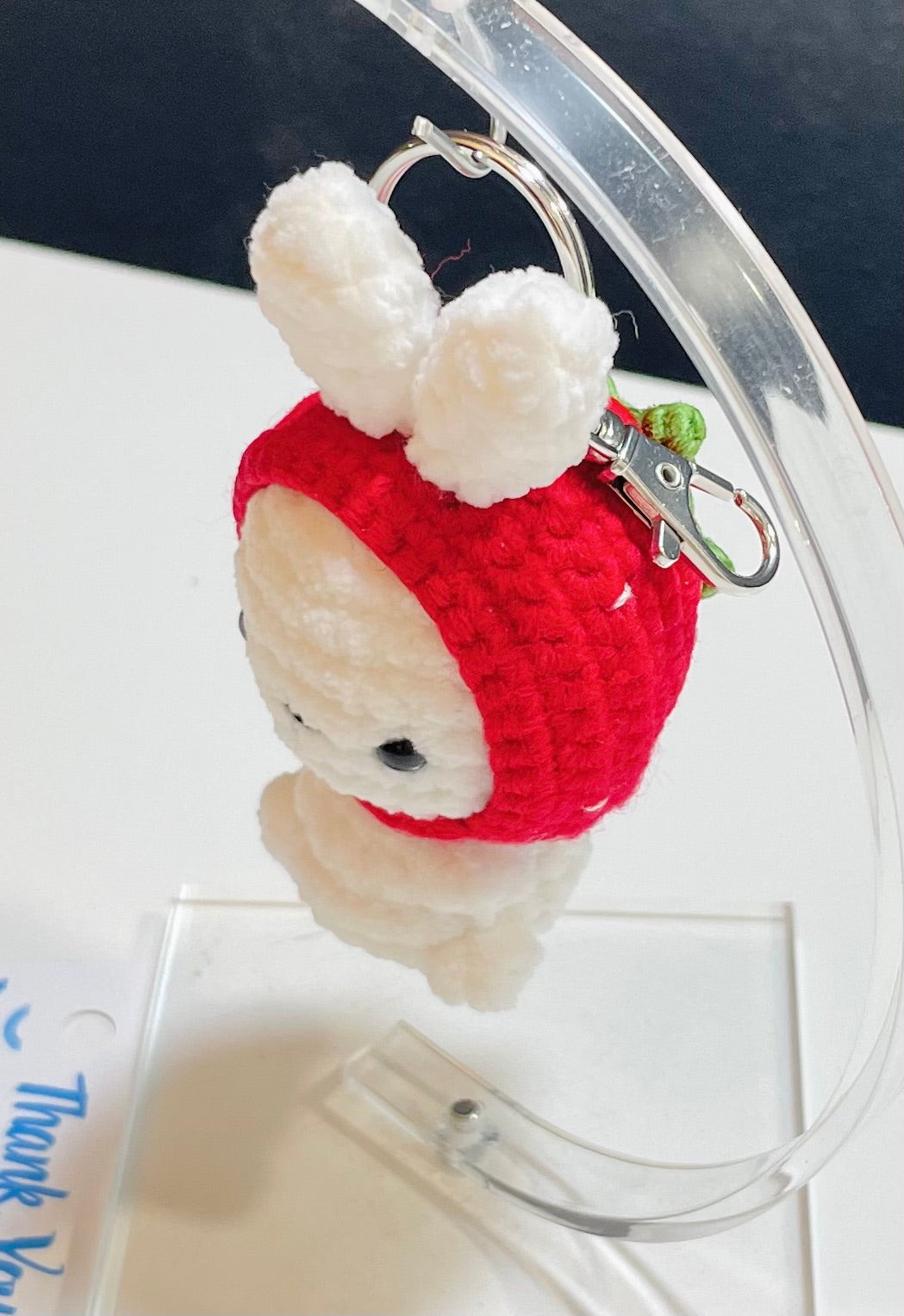 Crochet Strawberry Bunny Keychain – Cute Amigurumi Bunny Bag Charm, Easter Bunny Keychain, Kawaii Strawberry Rabbit