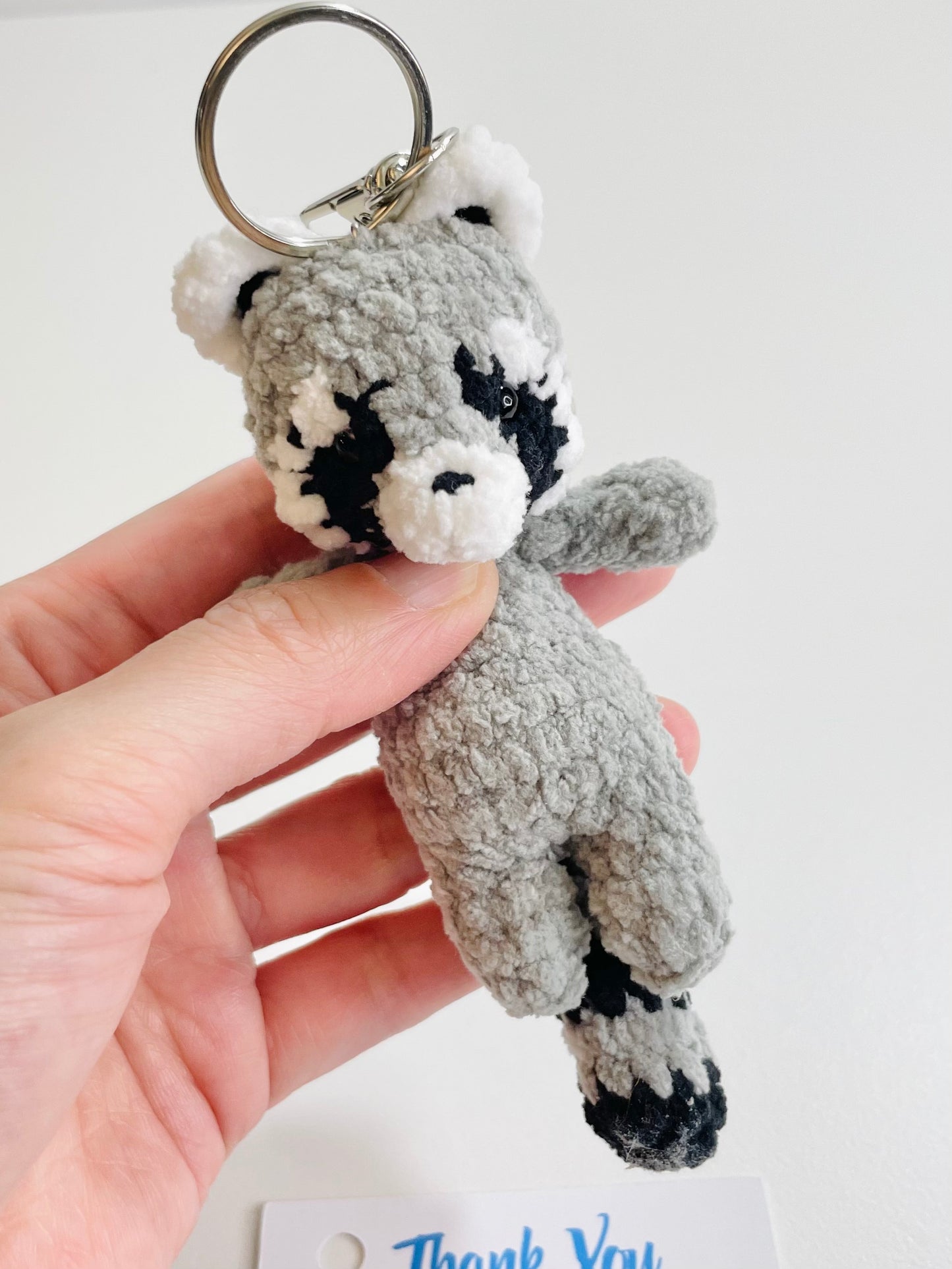 Crochet Raccoon Keychain | Amigurumi Woodland Animal Bag Charm