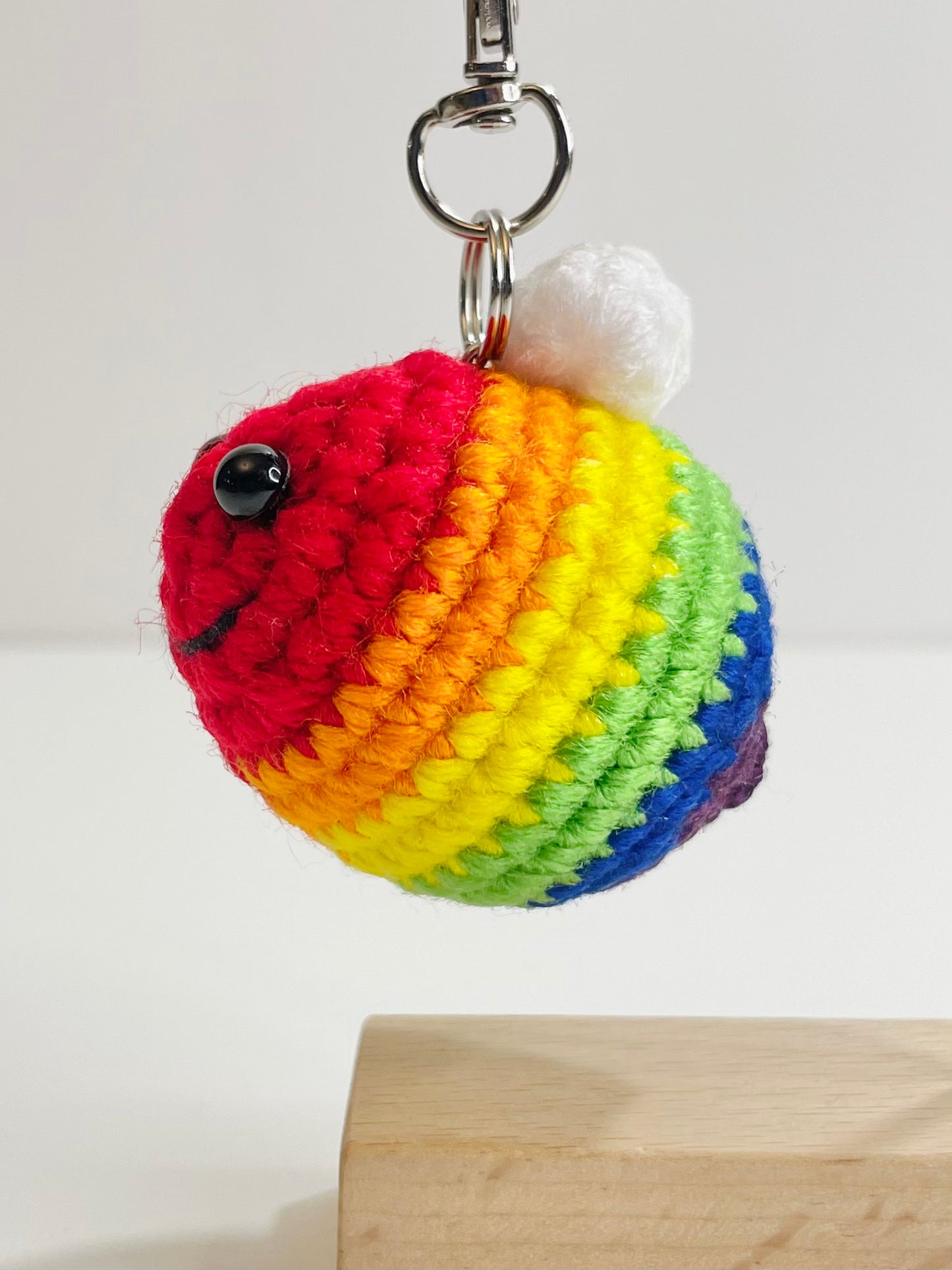 Crochet Rainbow Bee Keychain, Bag Charm, Kawaii Amigurumi, Backpack Accessory Gift
