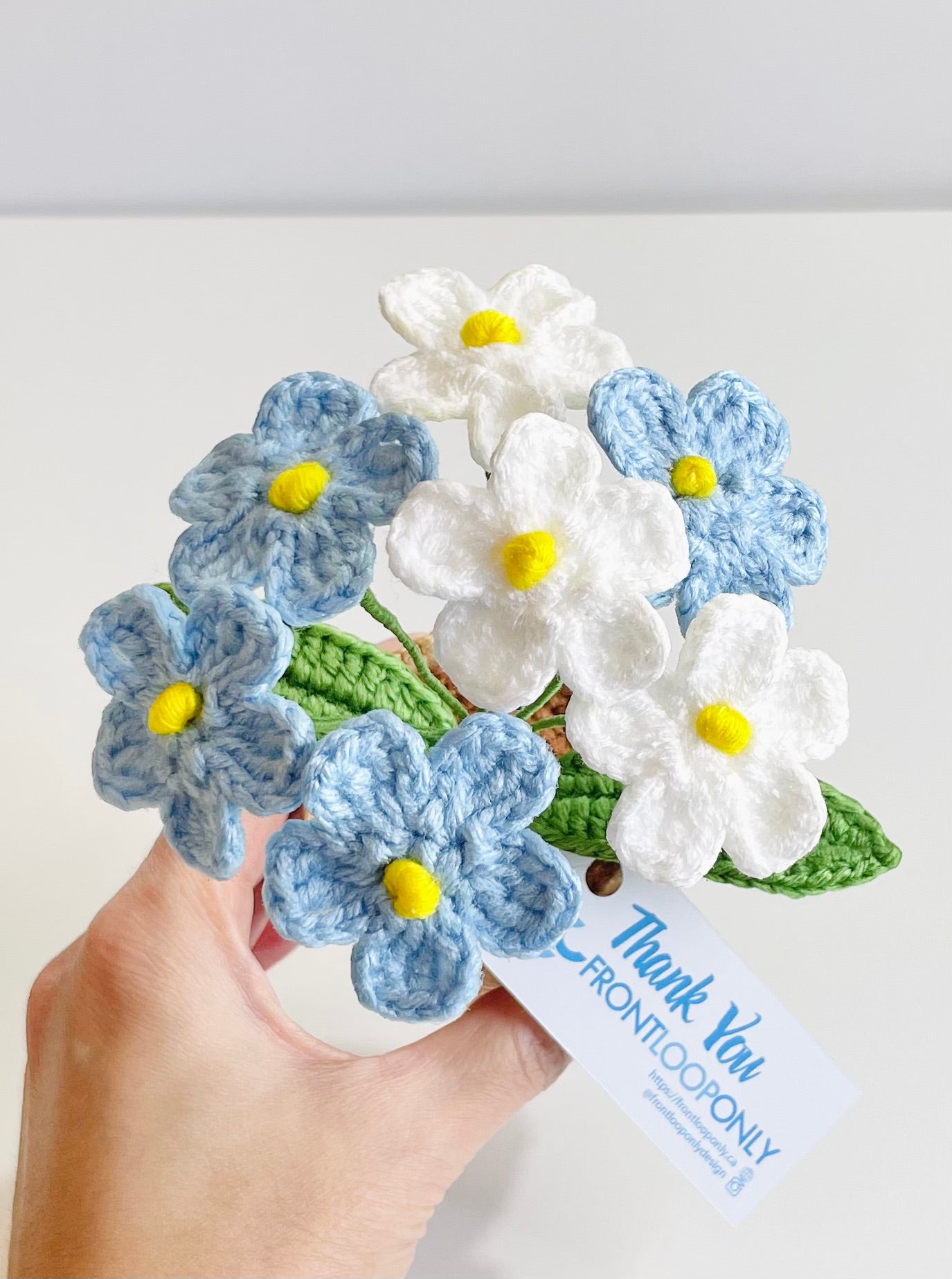 Crochet Forget Me Not Flower Pot – Amigurumi Blue Floral Desk Decor Keepsake