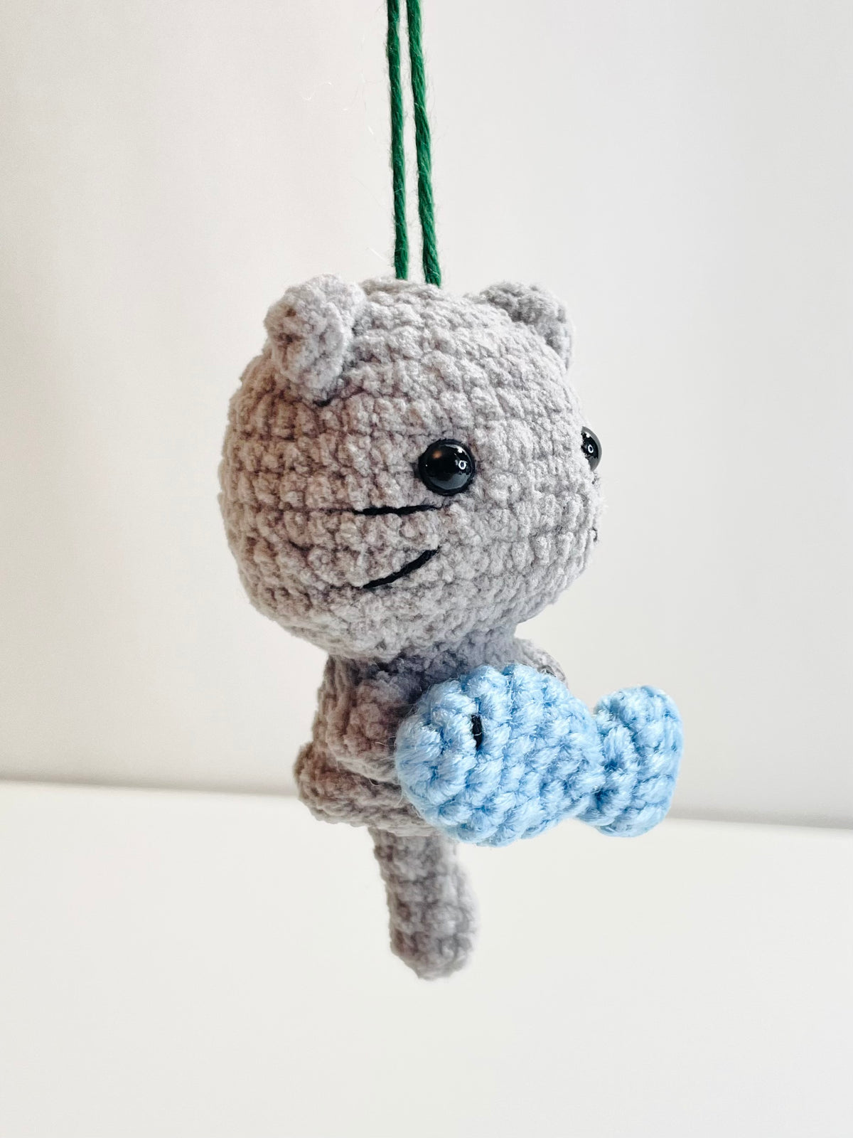 Handmade Crochet Cat Ornament with Fish, Christmas Tree Decoration, Kitten Lover Gift, Stocking Stuffer
