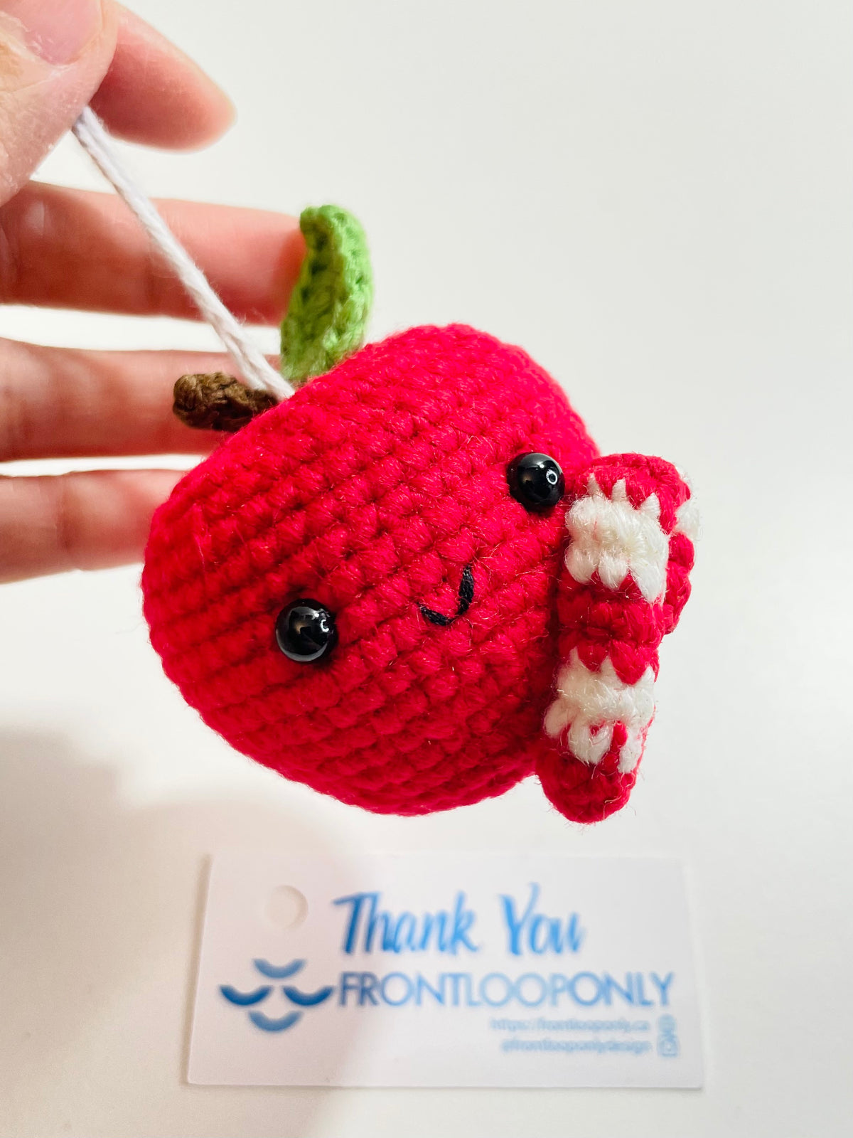 Handmade Crochet Apple Ornament, Candy Cane Christmas Decor, Teacher Gift, Fruit Keepsake