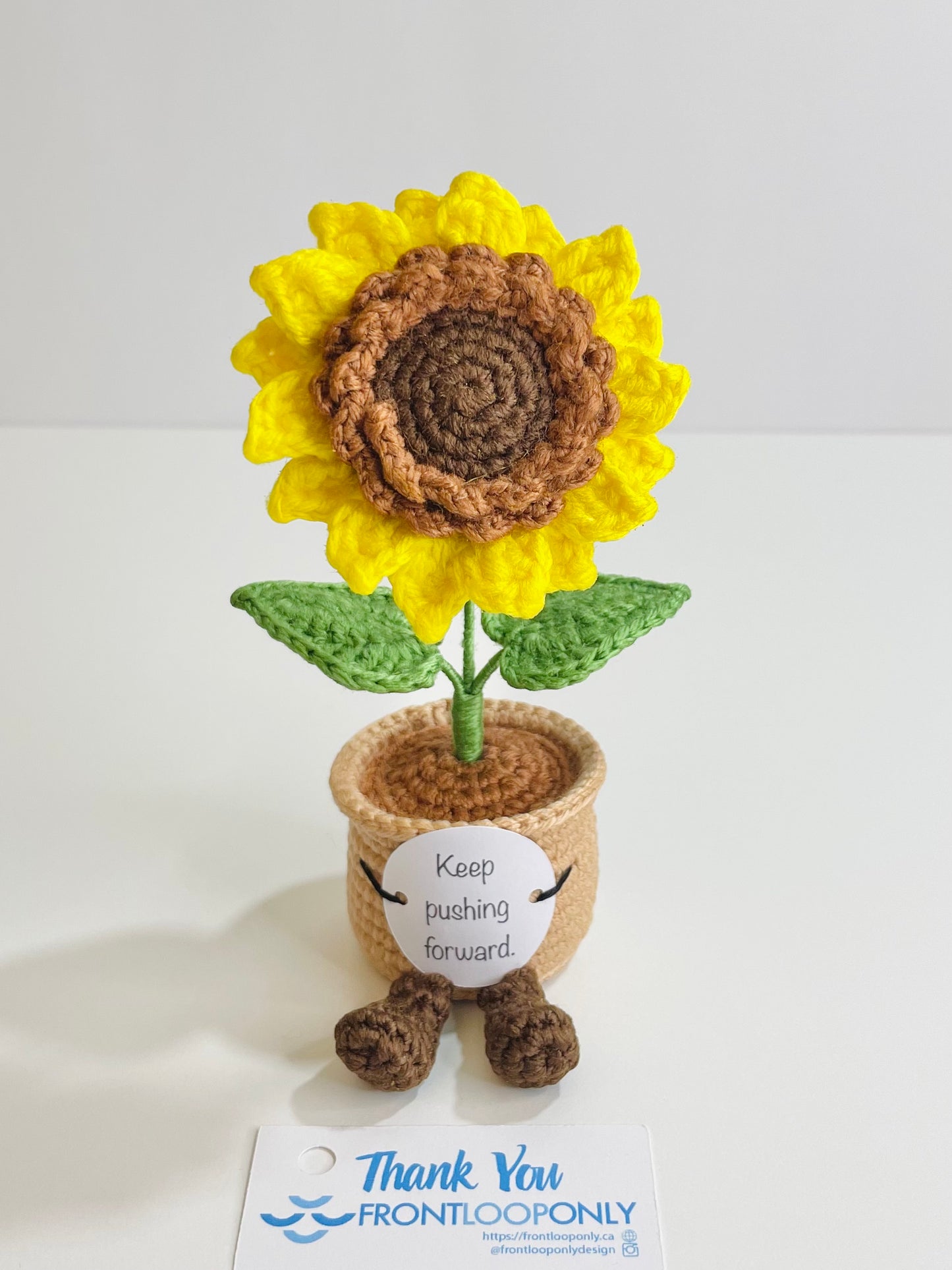 Crochet Flower Pot with Positive Message | Tulip, Sunflower, Rose Desk Decor