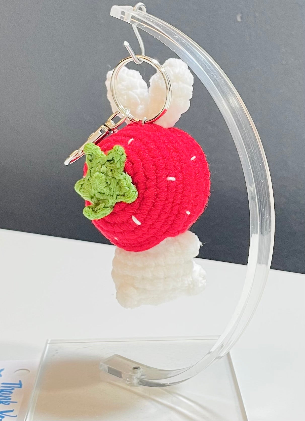 Crochet Strawberry Bunny Keychain – Cute Amigurumi Bunny Bag Charm, Easter Bunny Keychain, Kawaii Strawberry Rabbit