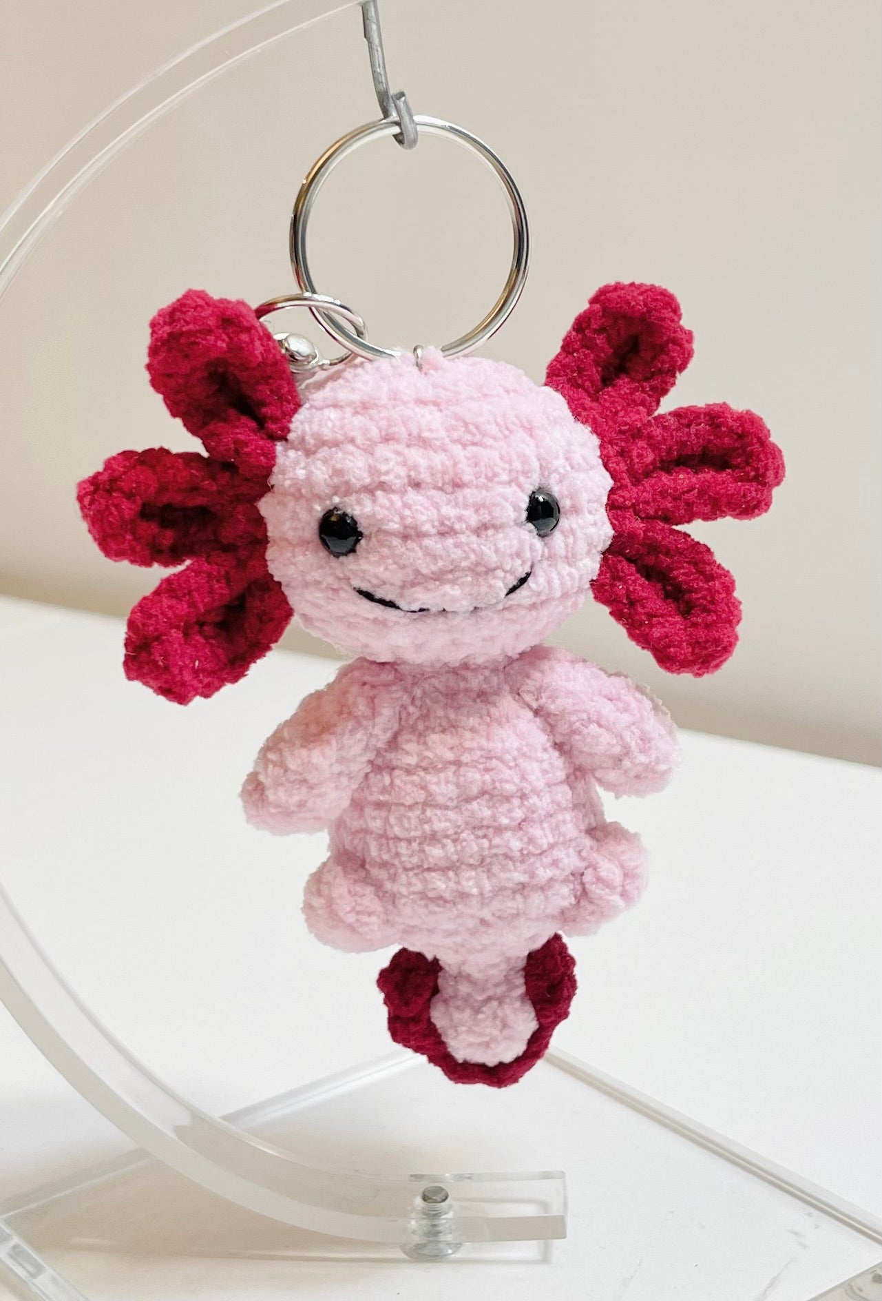 Crochet Axolotl Keychain, Kawaii Amigurumi Bag Charm, Axolotl Lover Gift