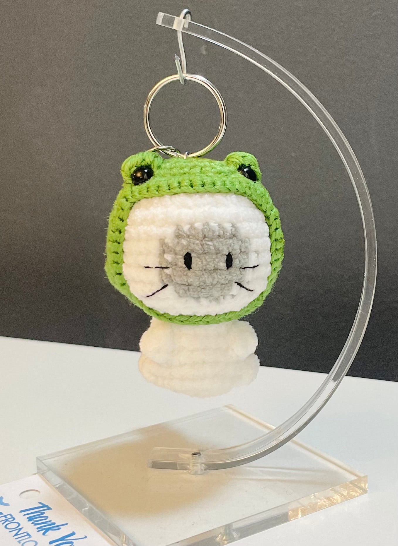 Crochet Cat Frog Hat Keychain – Amigurumi Kitty Plush Bag Charm
